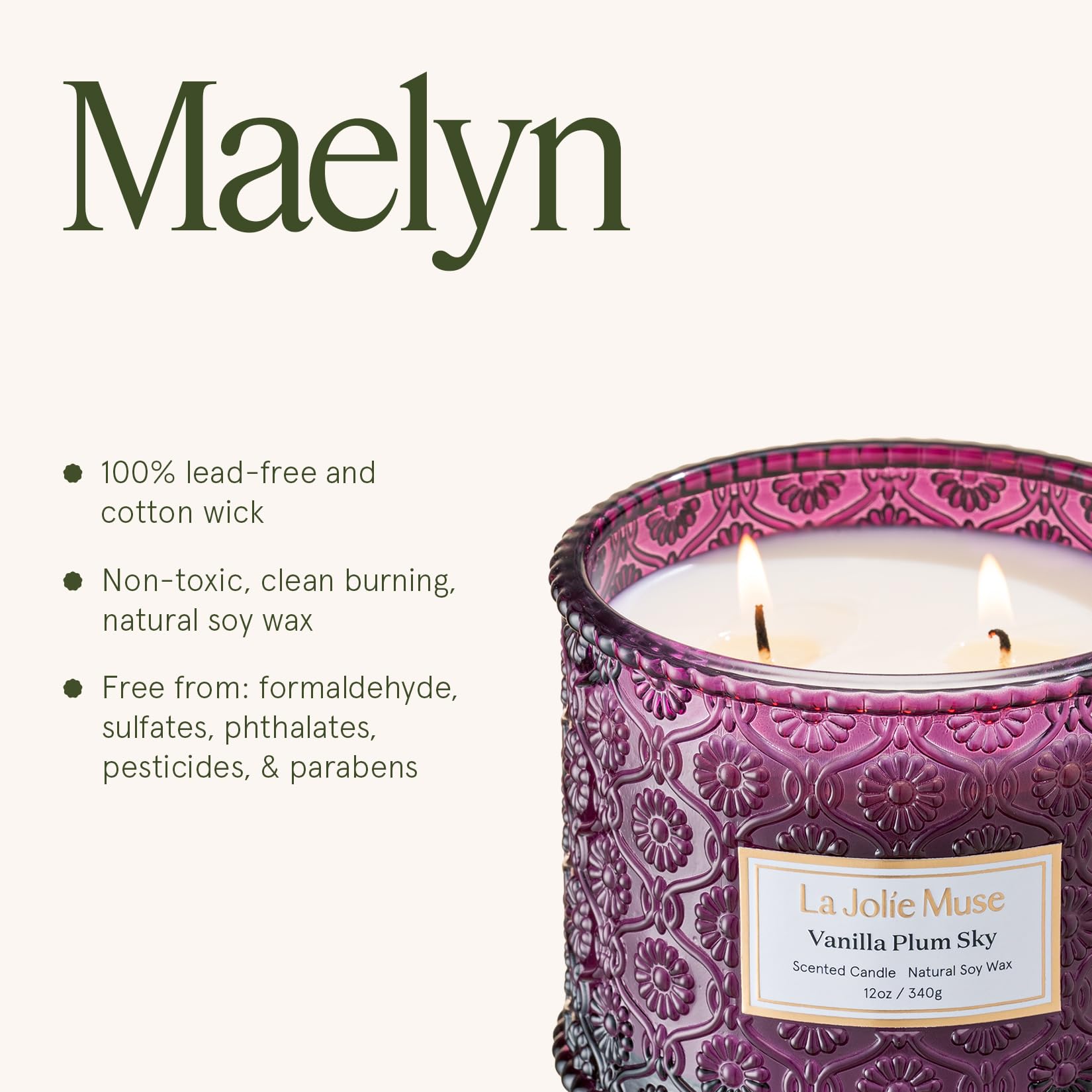 LA JOLIE MUSE candle on coffee table in cozy room evoking warm atmosphere benefit