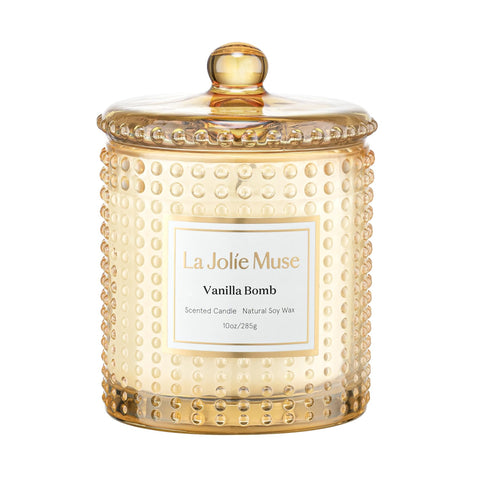 LA JOLIE MUSE front jar view showing elegant hobnail and inviting scent