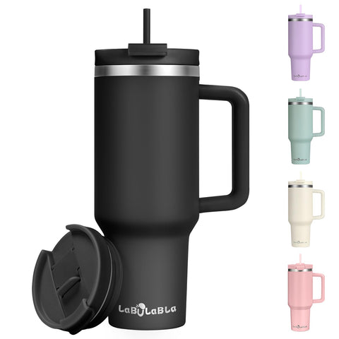 Labulabla front view black tumbler showing full 40oz capacity and sleek finish