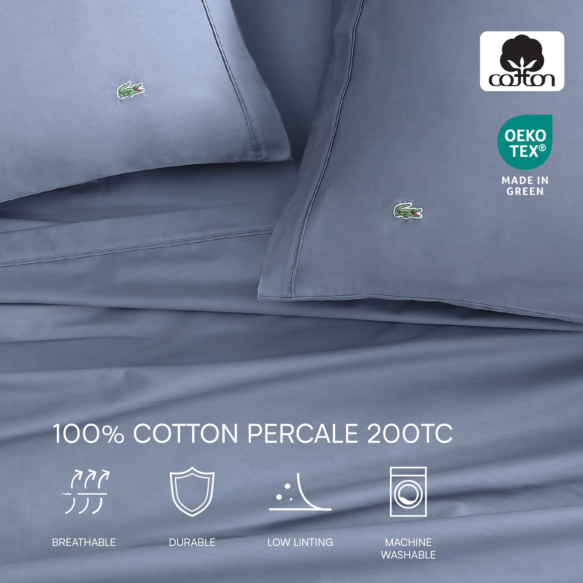 Lacoste fabric close-up highlighting percale weave texture and cool breathable comfort