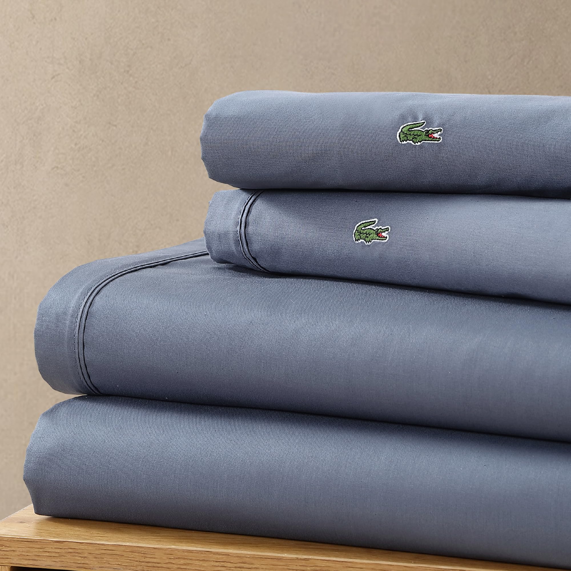 Lacoste label and stitching detail showing brand craftsmanship and durable construction