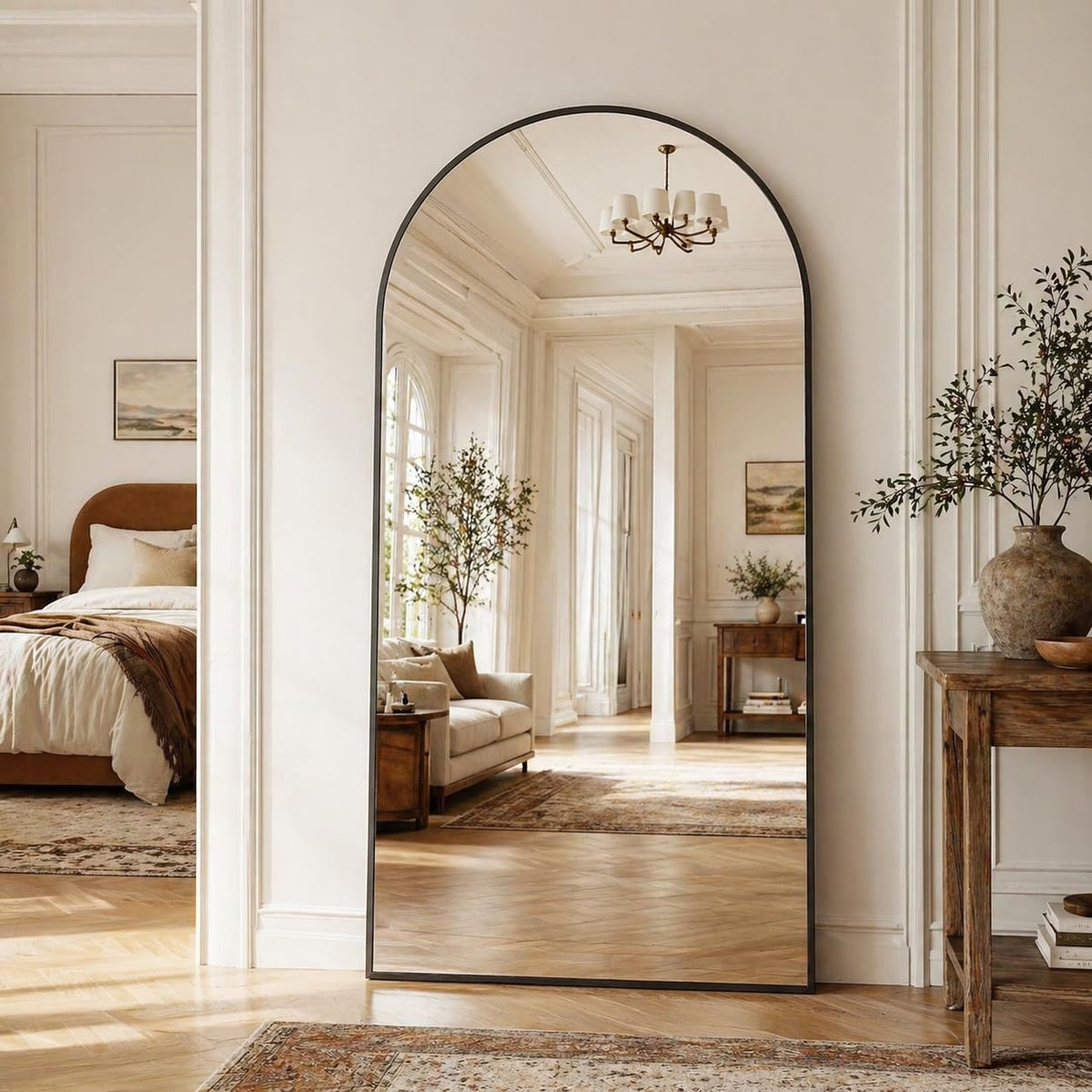 LadyNow arched full-length mirror front view showing full outfit reflection and elegant frame