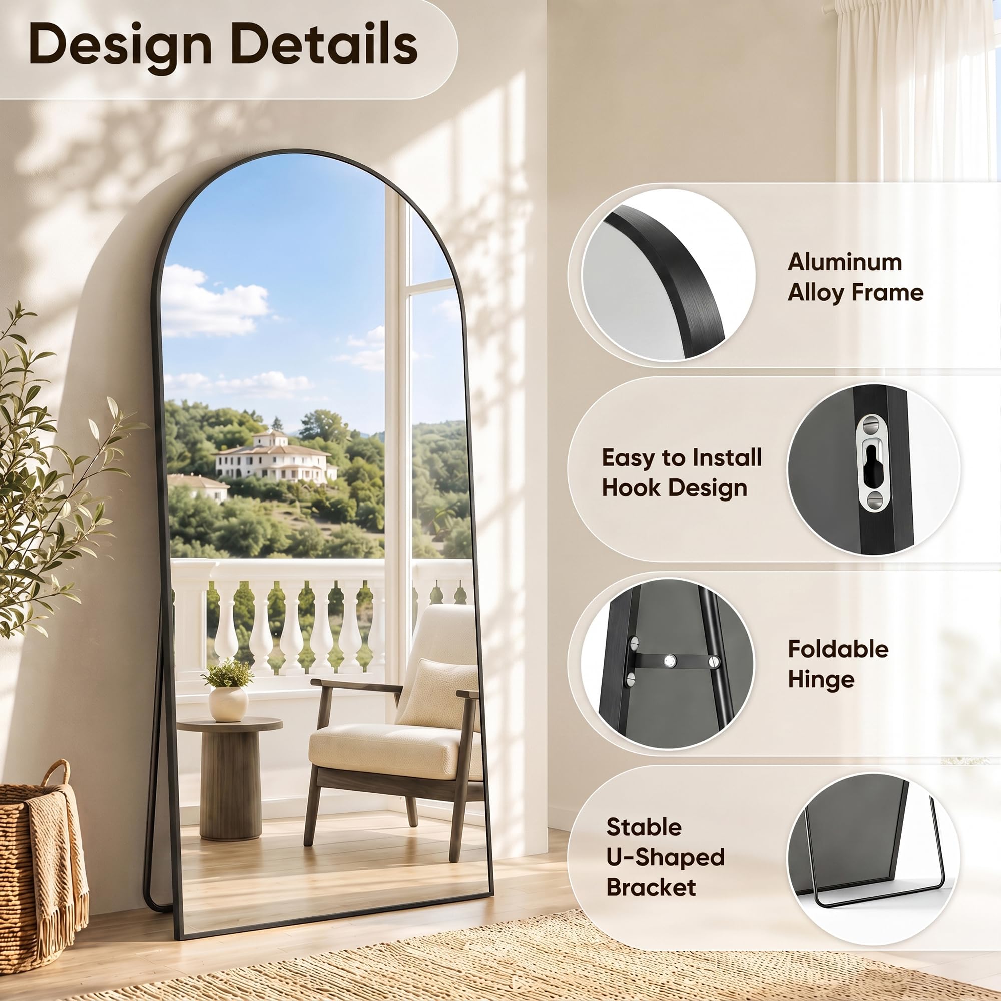 LadyNow oversized mirror reflecting entire room to boost brightness and space