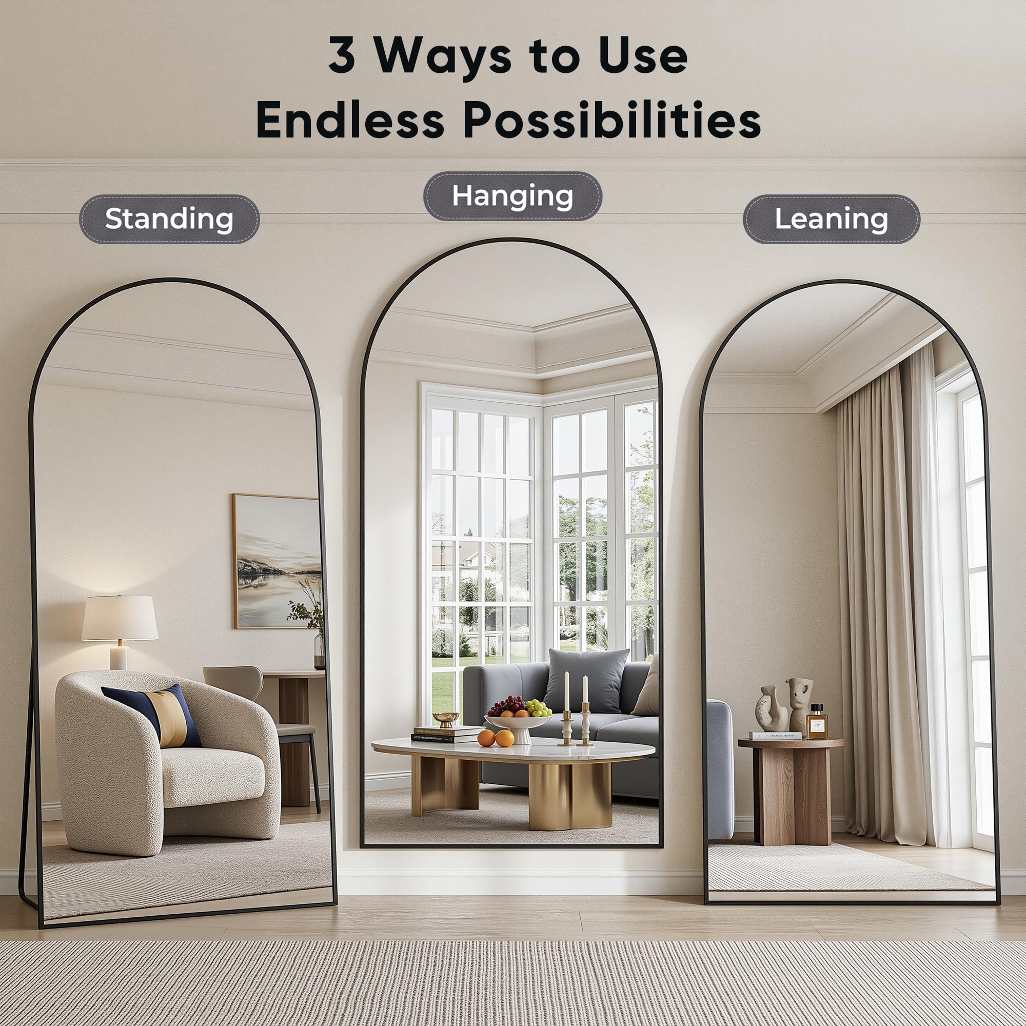 LadyNow mirror wall mounted in living room enlarging space and adding style