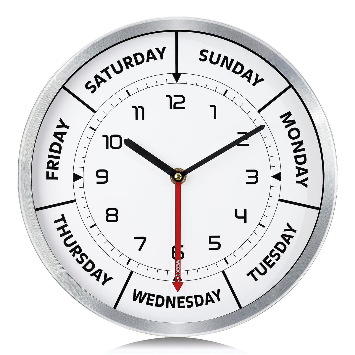 Lafocuse front face day clock showing time and weekday, clear readability benefit