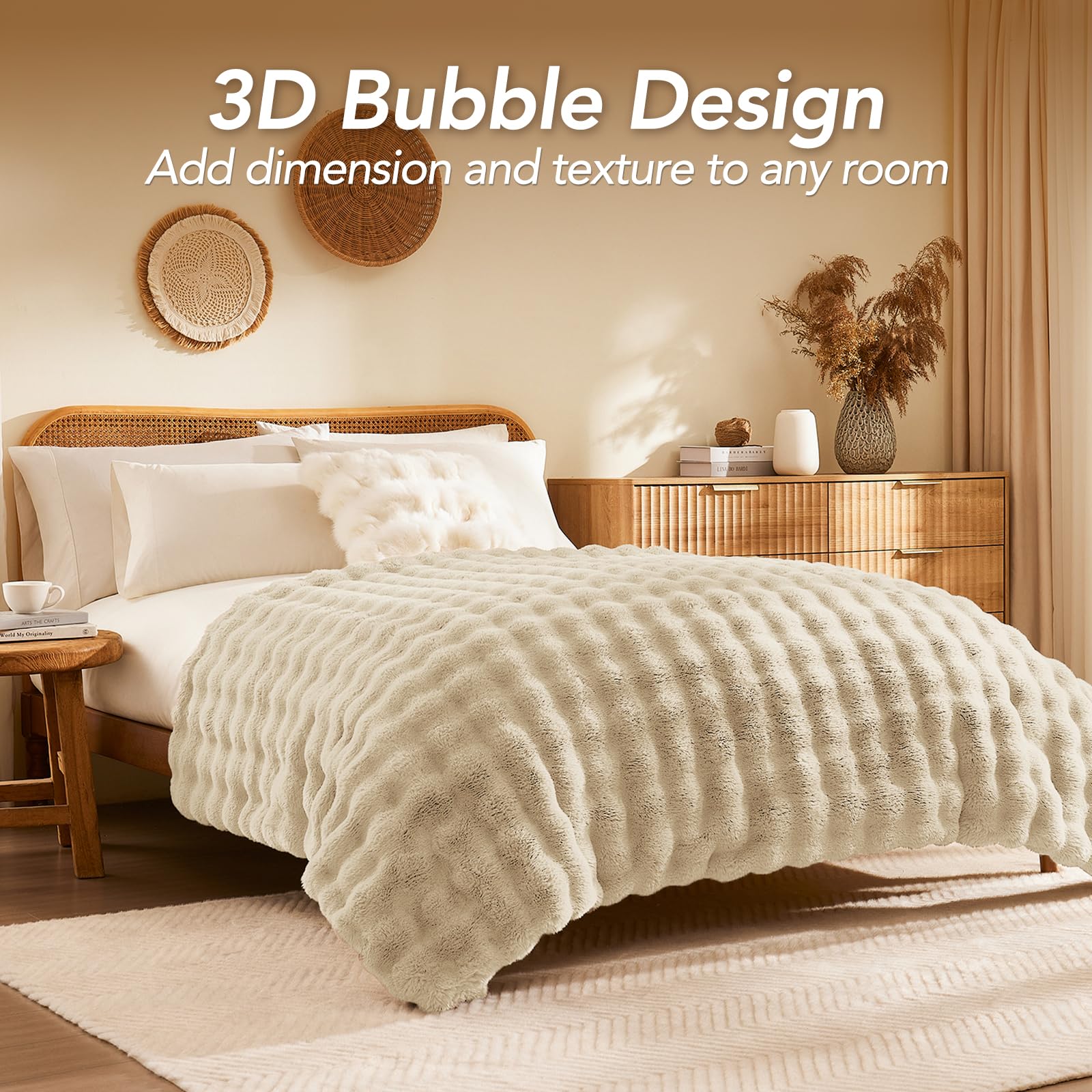L'AGRATY faux rabbit fur closeup texture highlighting extra-soft pile and comfort
