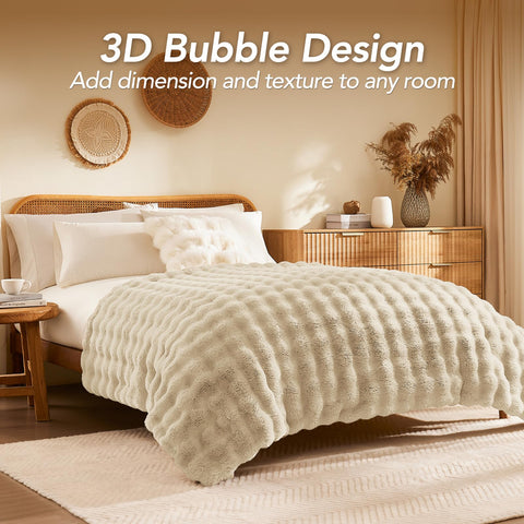 L'AGRATY faux rabbit fur closeup texture highlighting extra-soft pile and comfort
