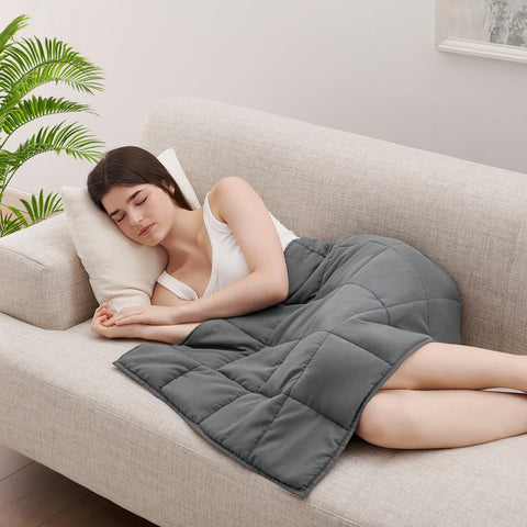 L'AGRATY front view of lap blanket showing size and compact design for portability