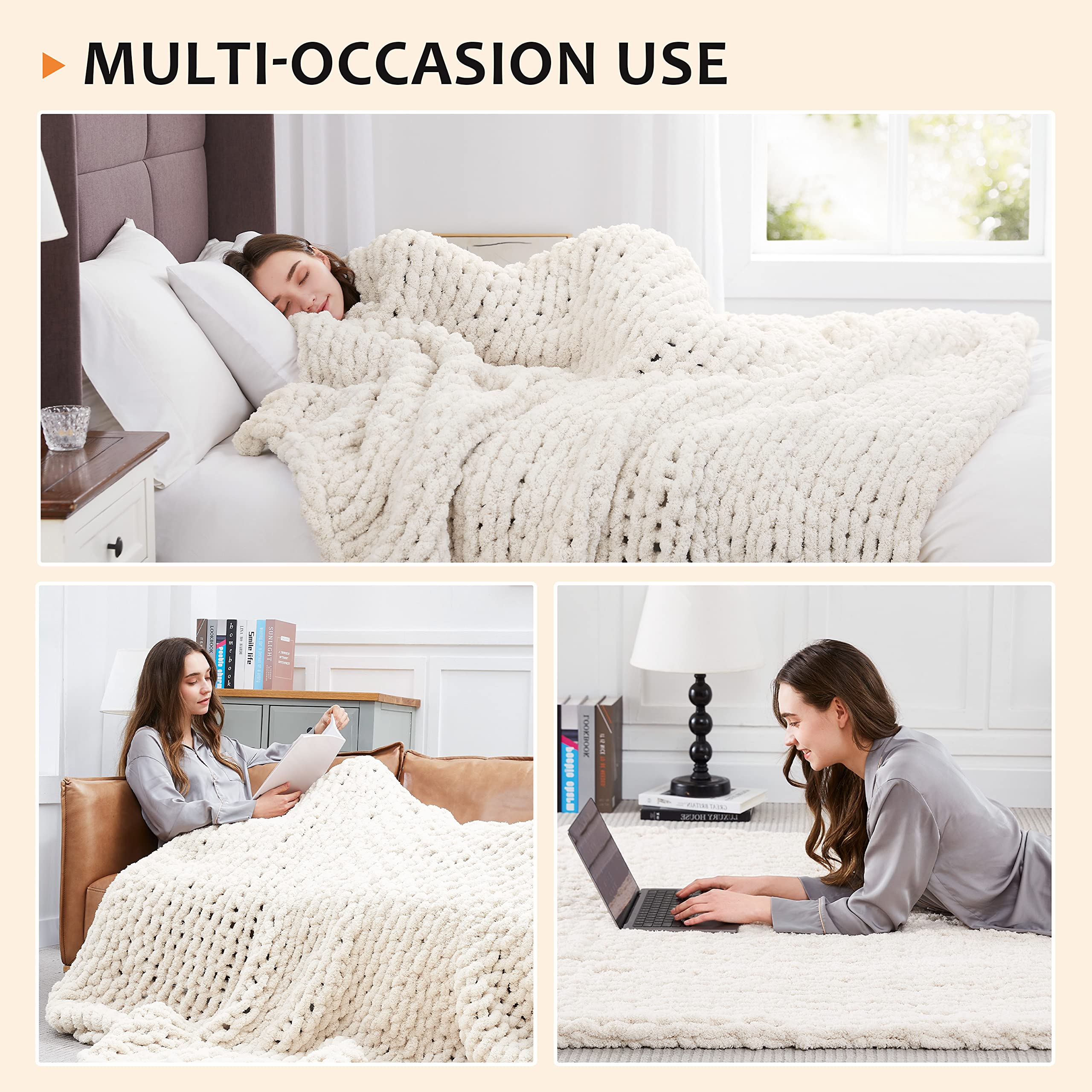 L'AGRATY size comparison with sofa showing full-body coverage