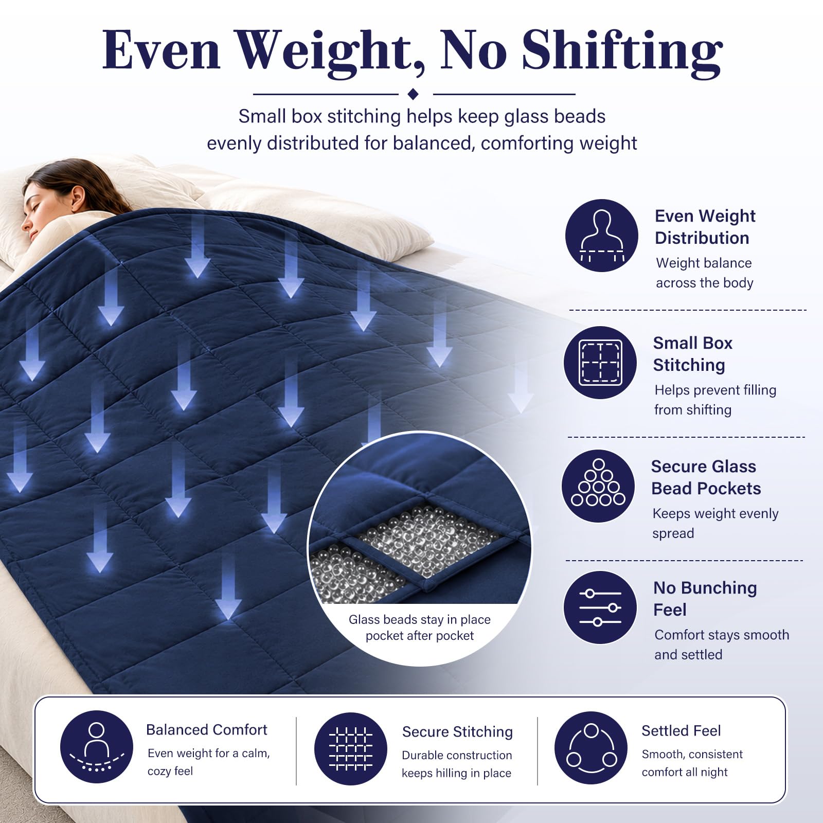 L'AGRATY styled on queen bed demonstrating full 60x80 coverage for restful sleep