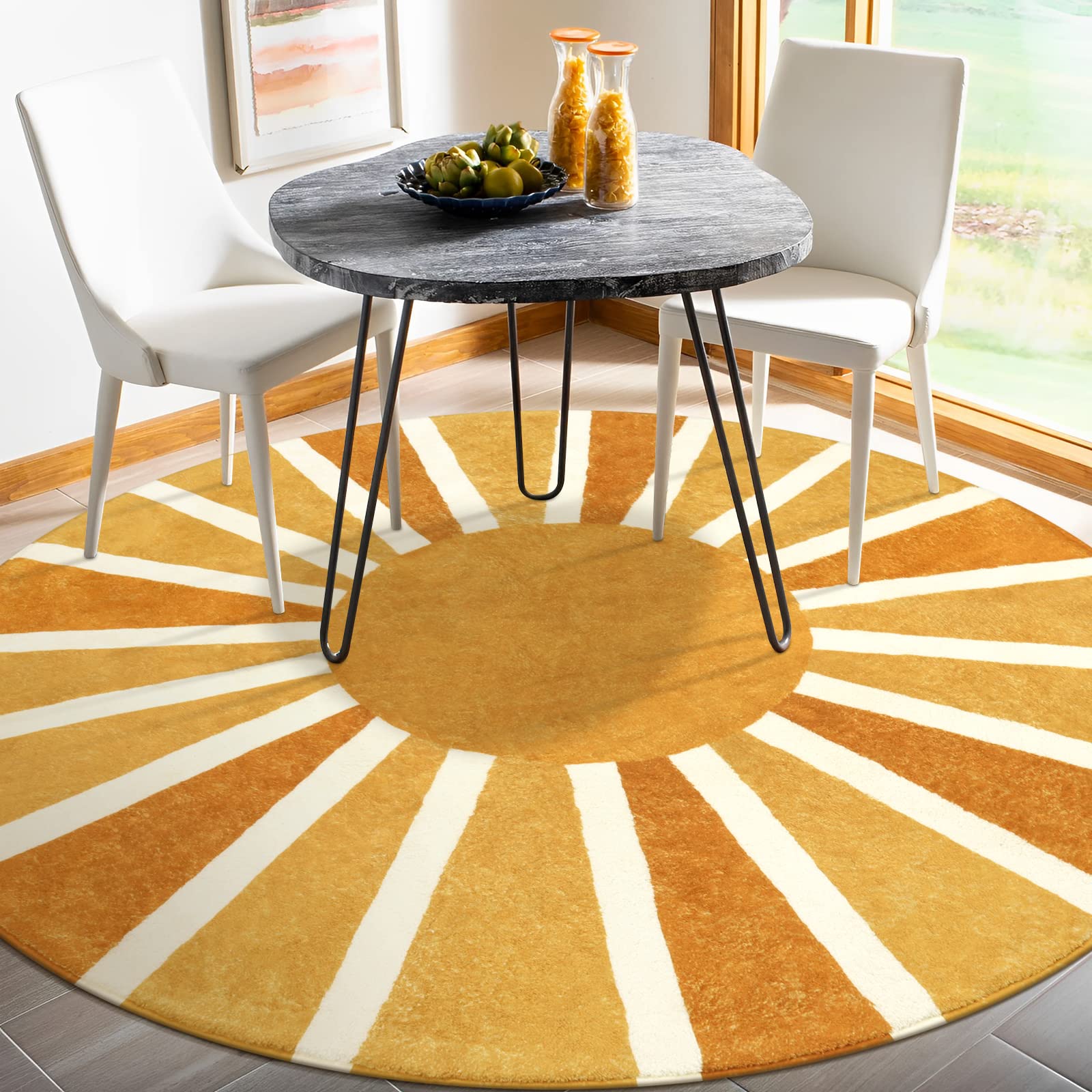 Lahome rug next to toys and chair demonstrating 5ft scale benefit sizing