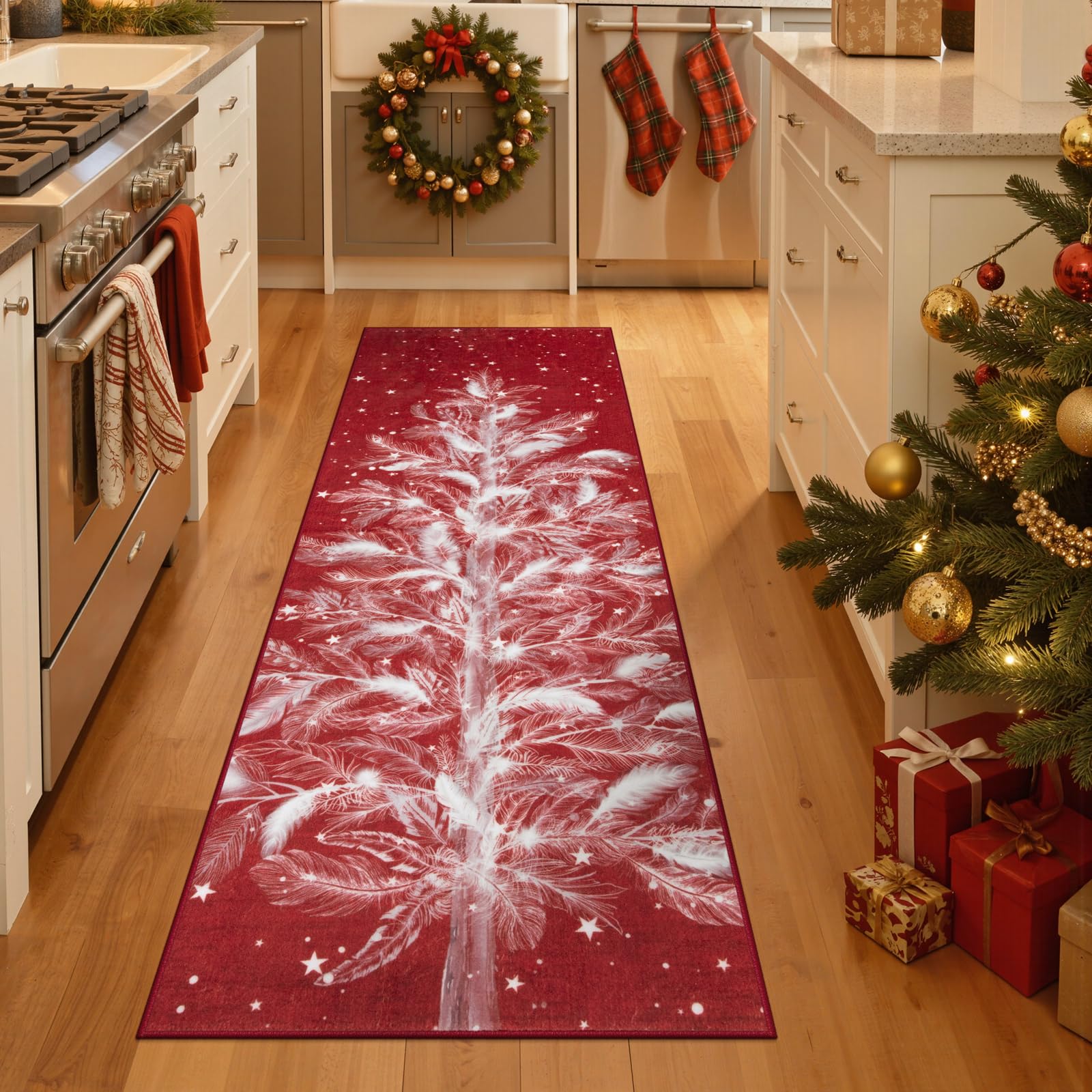 Lahome runner laid in hallway protecting floors and adding holiday cheer