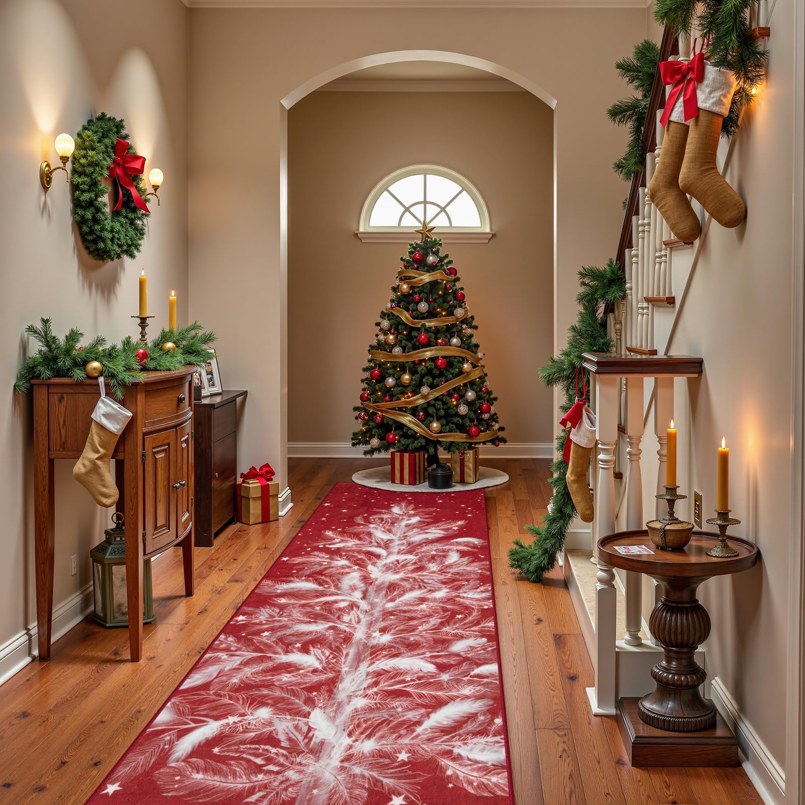 Lahome runner styled in entryway creating welcoming holiday decor
