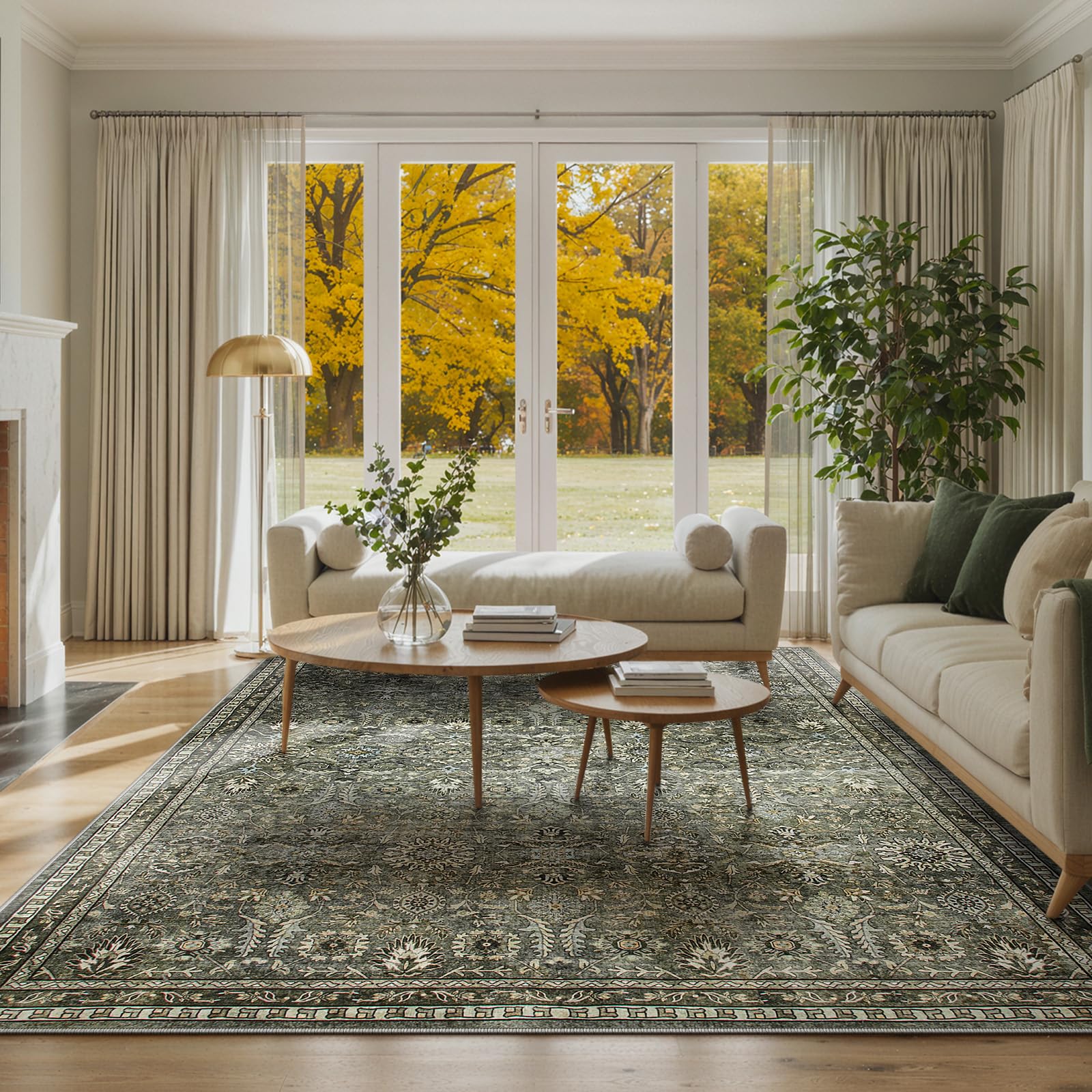 Lahome rug flattening after unpacking showing crease release benefit