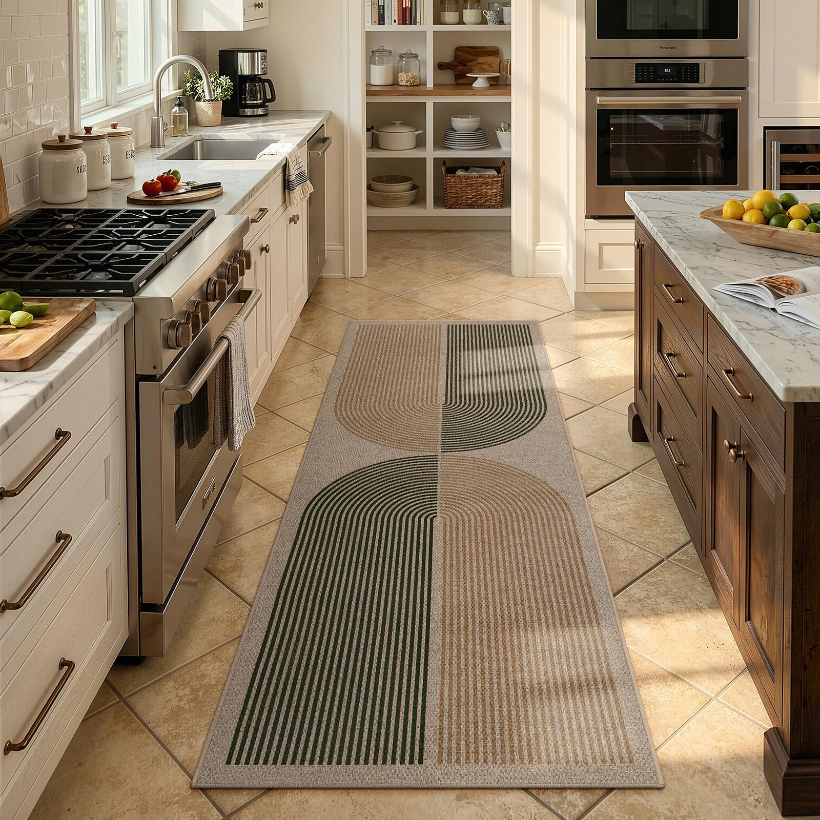 Lahome Enfys runner front view showing modern rainbow pattern and color impact