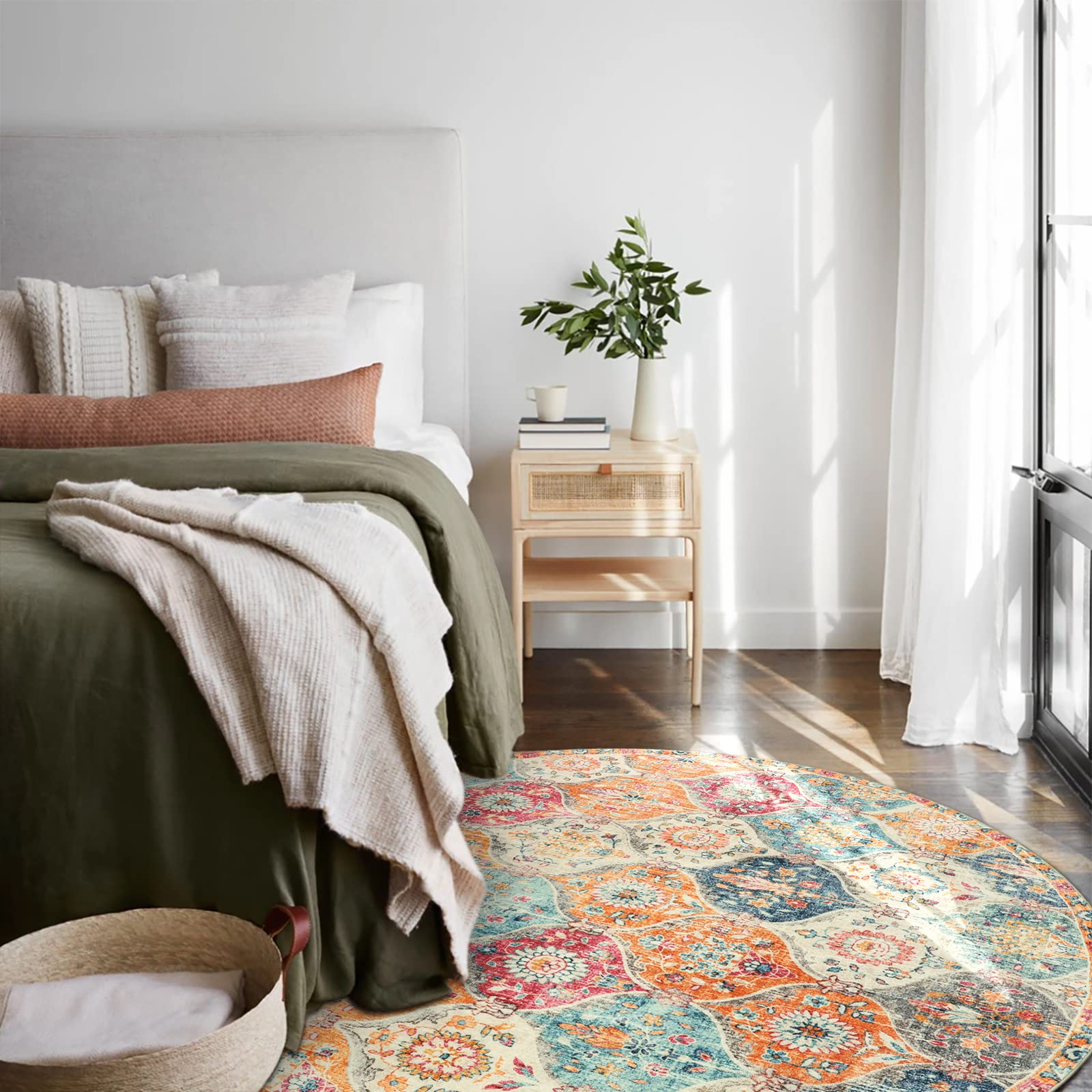 Lahome lifestyle shot in living room showing vintage pattern anchoring decor