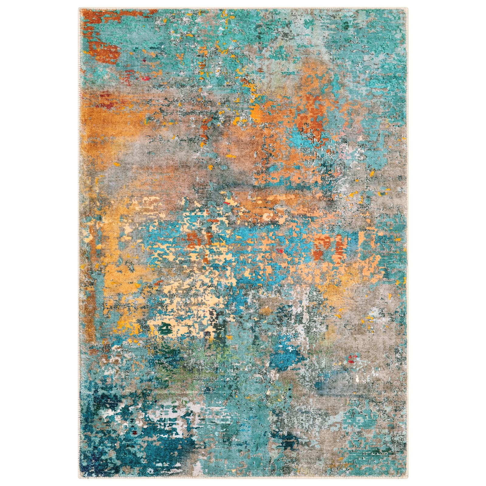 Lahome lifestyle room shot showing colorful rug anchoring contemporary decor