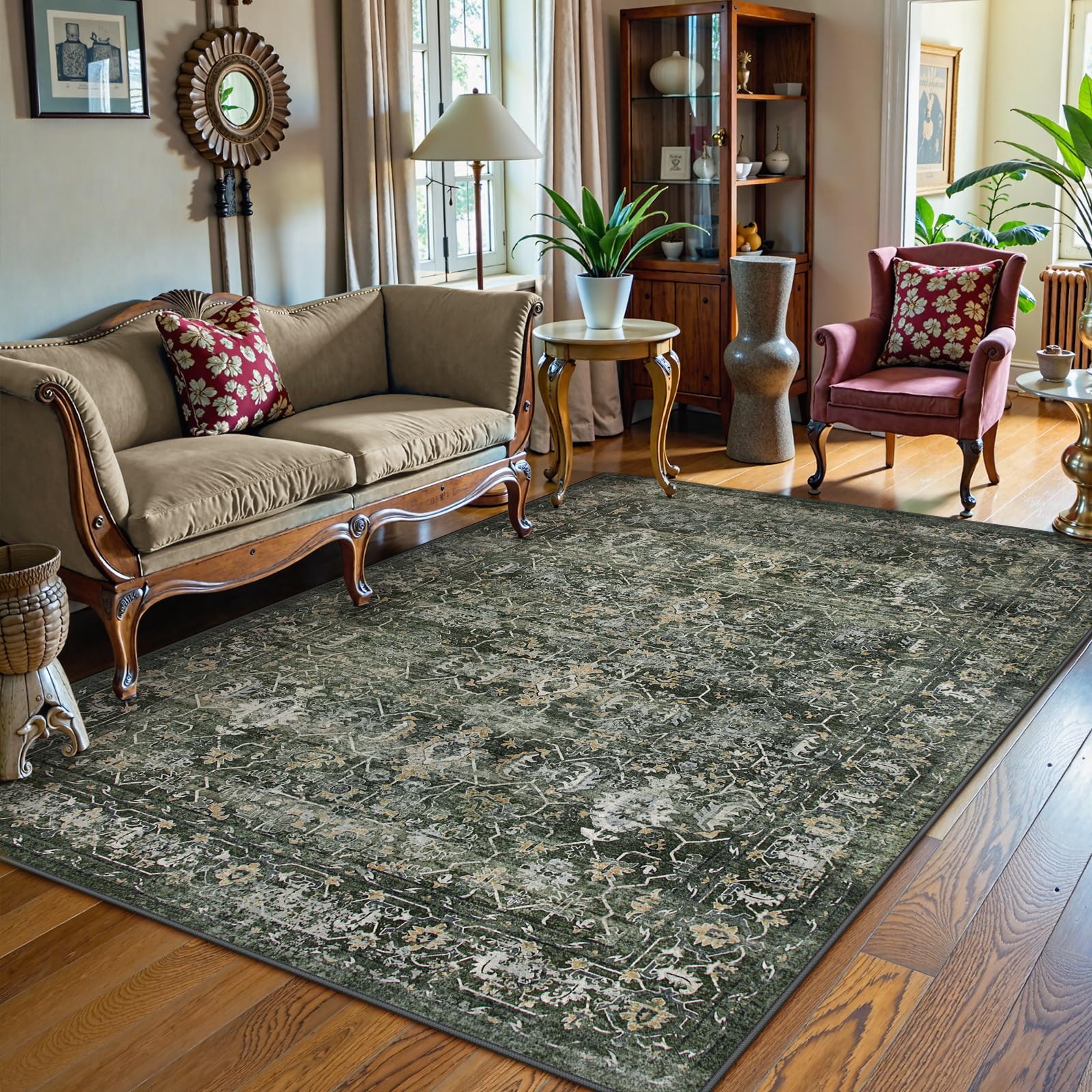 Lahome rug with a small dog demonstrating pet-friendly low pile and easy care