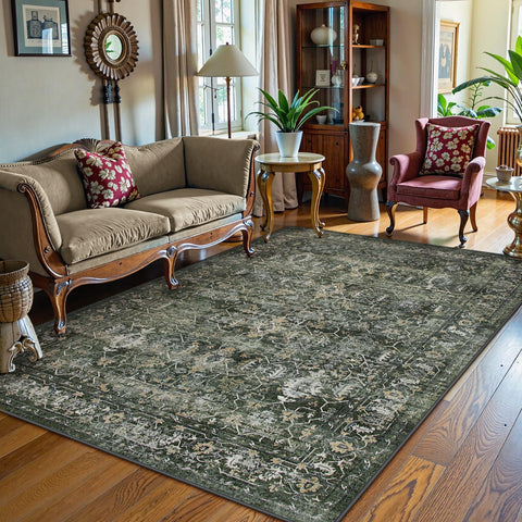 Lahome rug with a small dog demonstrating pet-friendly low pile and easy care