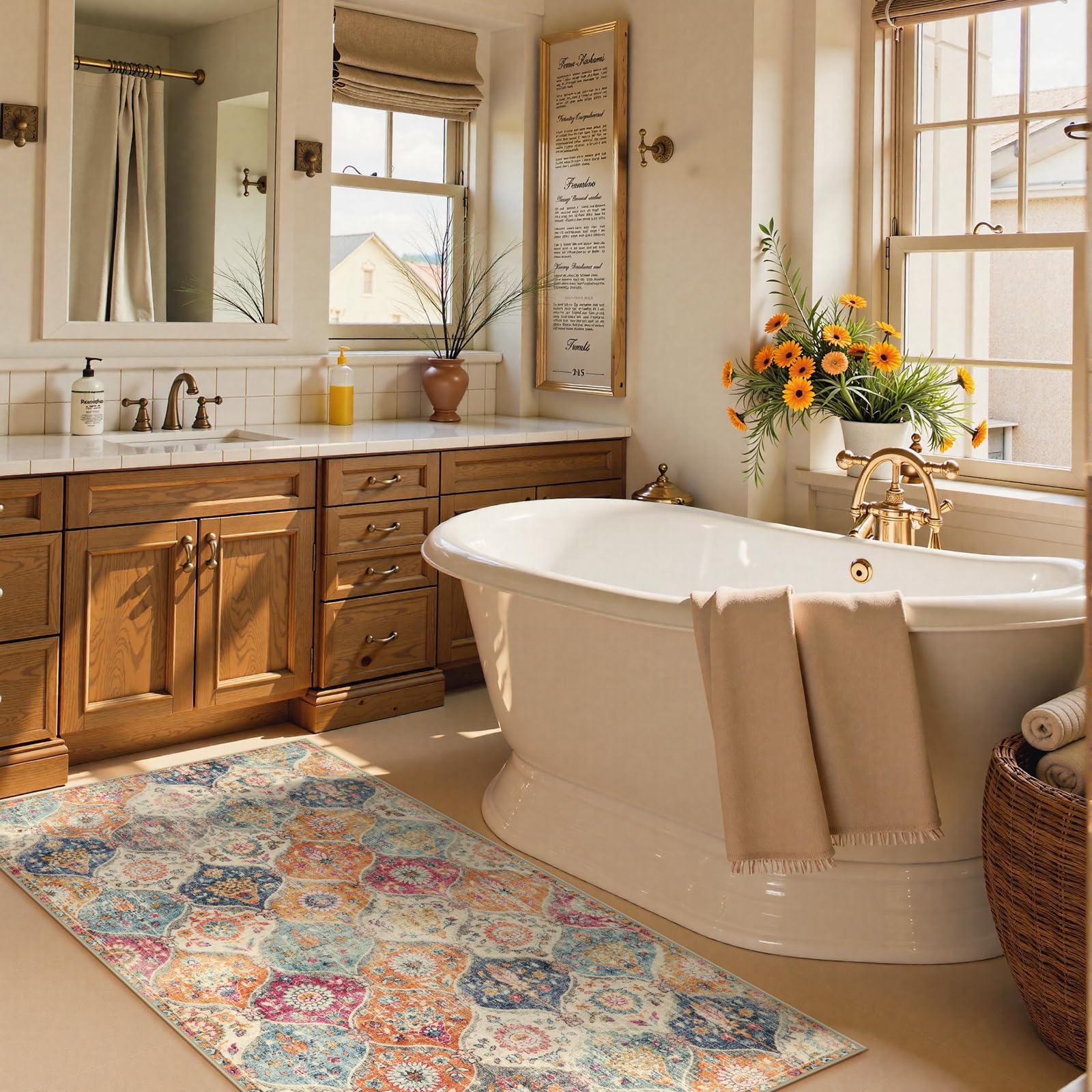 Lahome rolled rug beside a ruler showing compact 2x5 size advantages