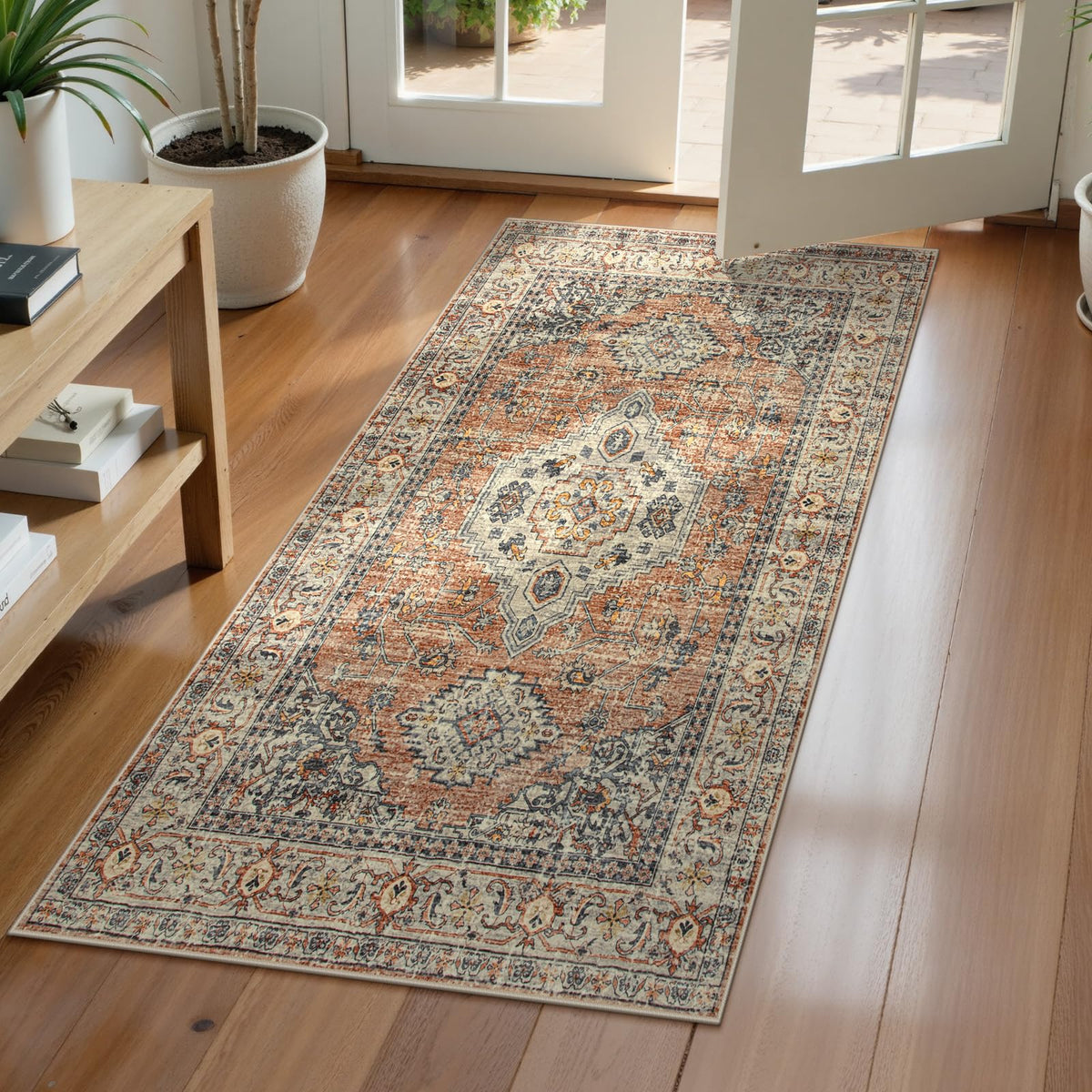 Lahome front view of 2x4 oriental rug showing pattern and size benefit