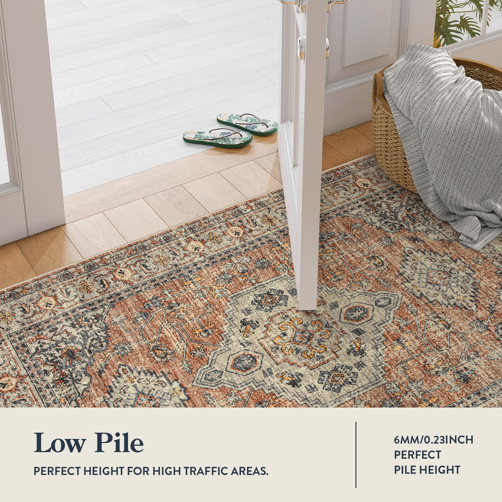 Lahome rug in entryway lifestyle scene showing welcoming style benefit