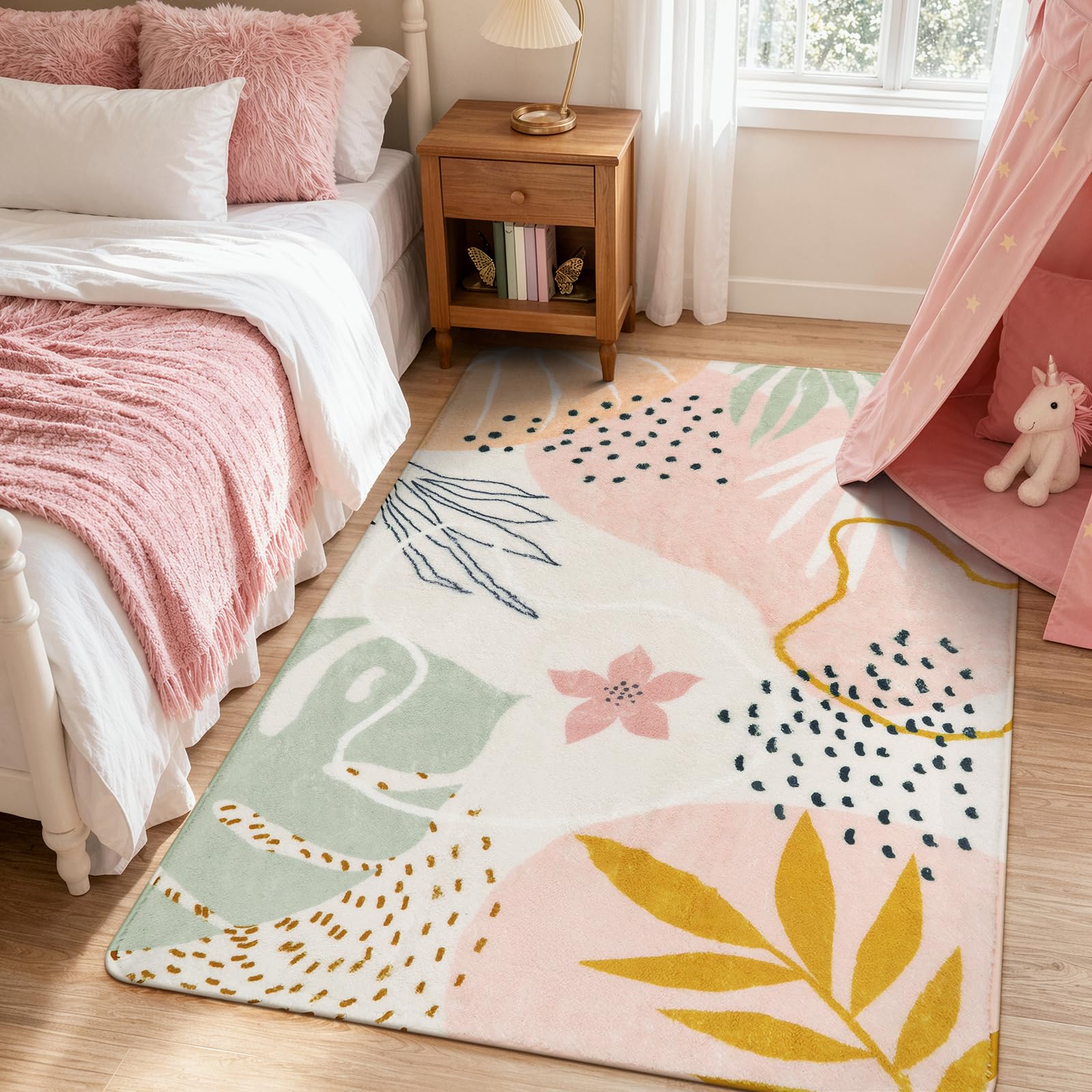 Lahome close-up of botanical pattern highlighting calming blush detail