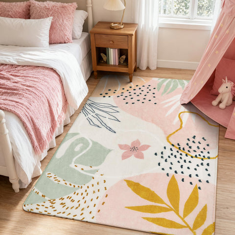 Lahome close-up of botanical pattern highlighting calming blush detail