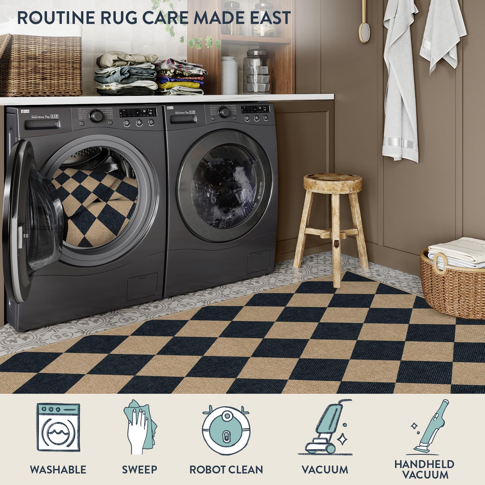 Lahome rolled rug as shipped demonstrating compact packaging and crease recovery