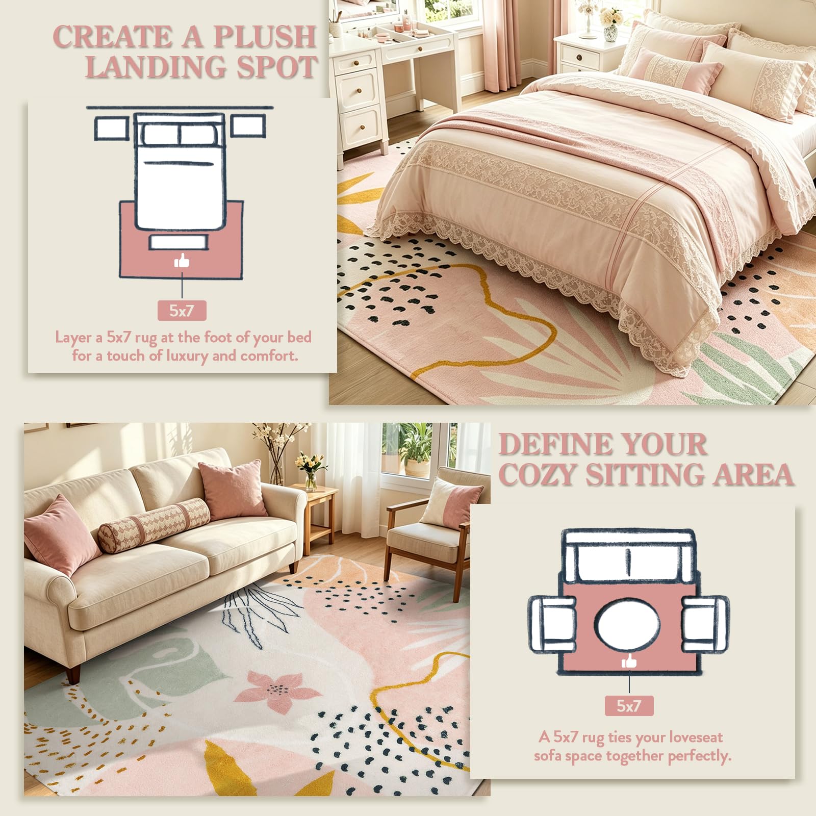Lahome rug low-pile texture detail for comfortable, easy-to-clean surface