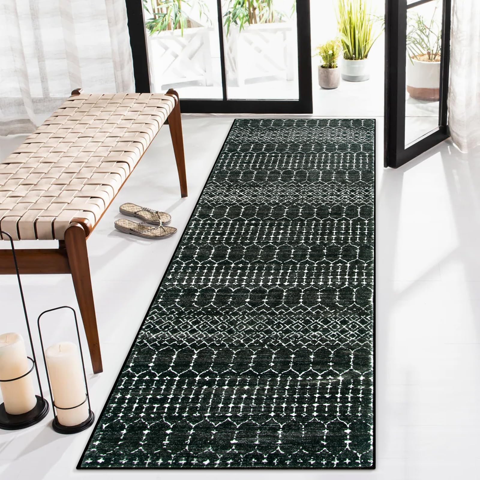 Lahome front view of runner showing Moroccan geometric print and clean styling