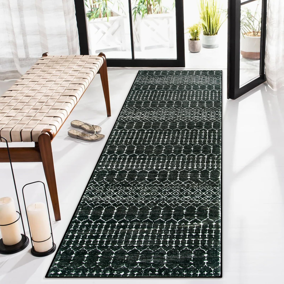 Lahome front view of runner showing Moroccan geometric print and clean styling