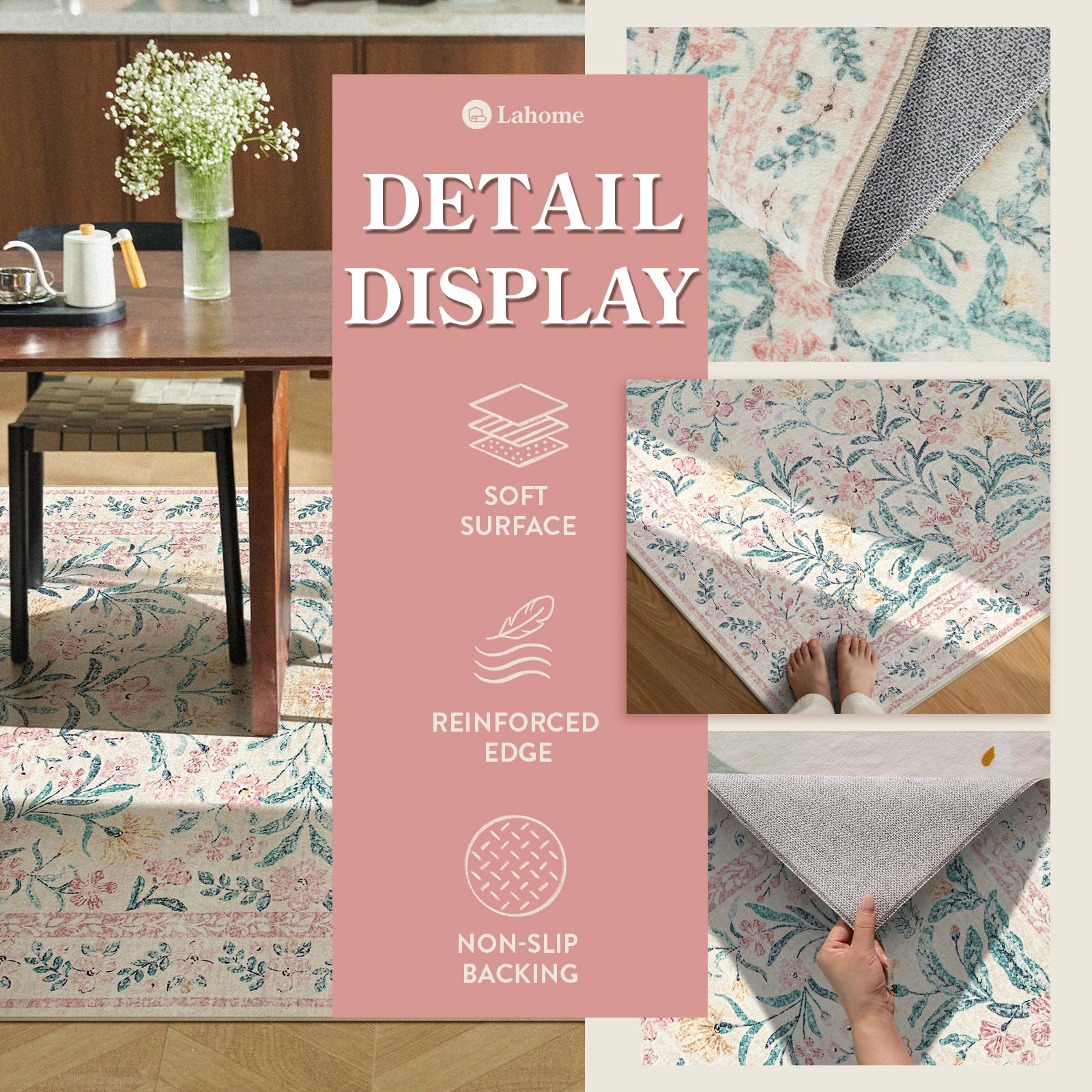 Lahome Sylvie Pink underside showing TPE non-slip backing for secure grip