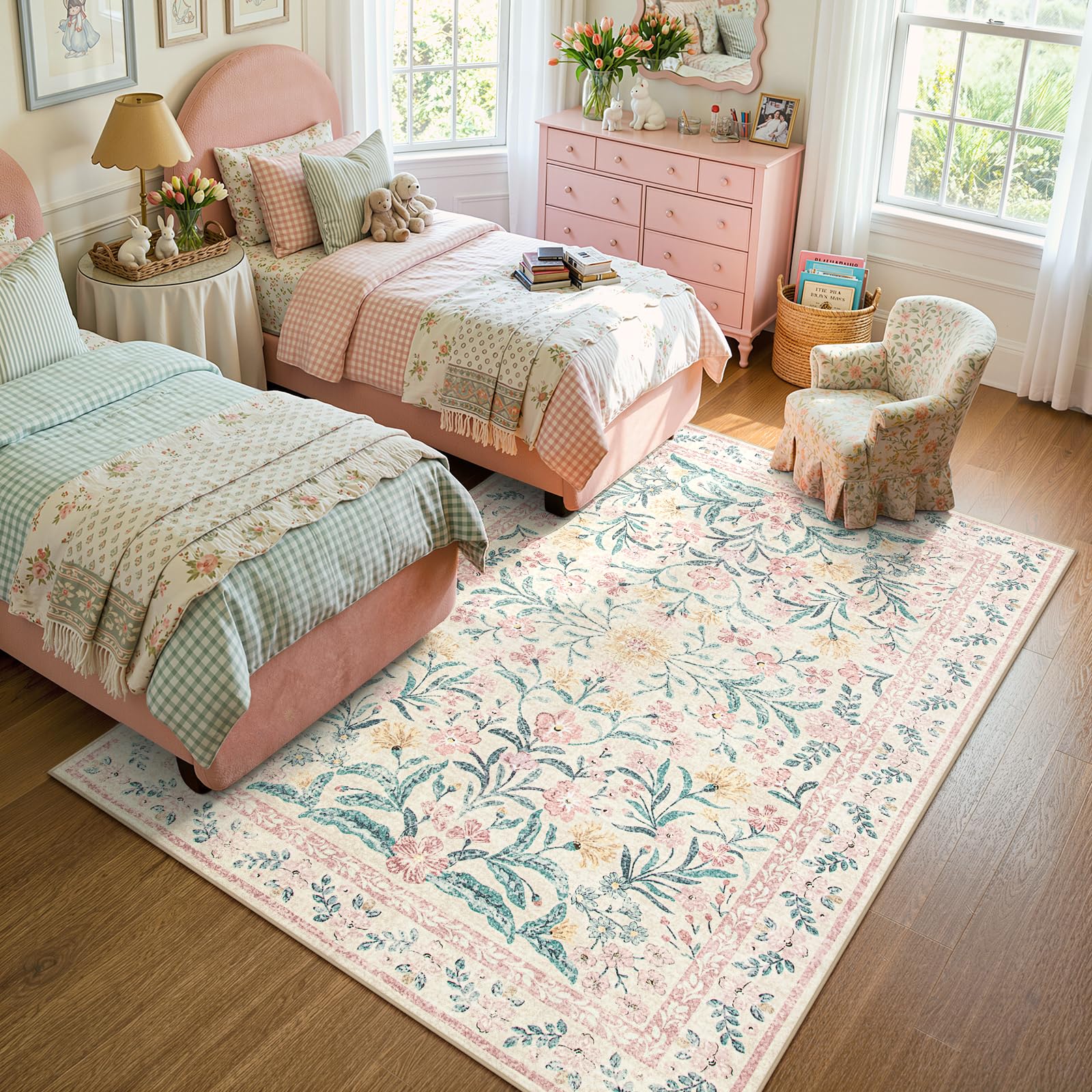 Lahome Sylvie Pink close-up of floral pattern highlighting delicate vintage tones