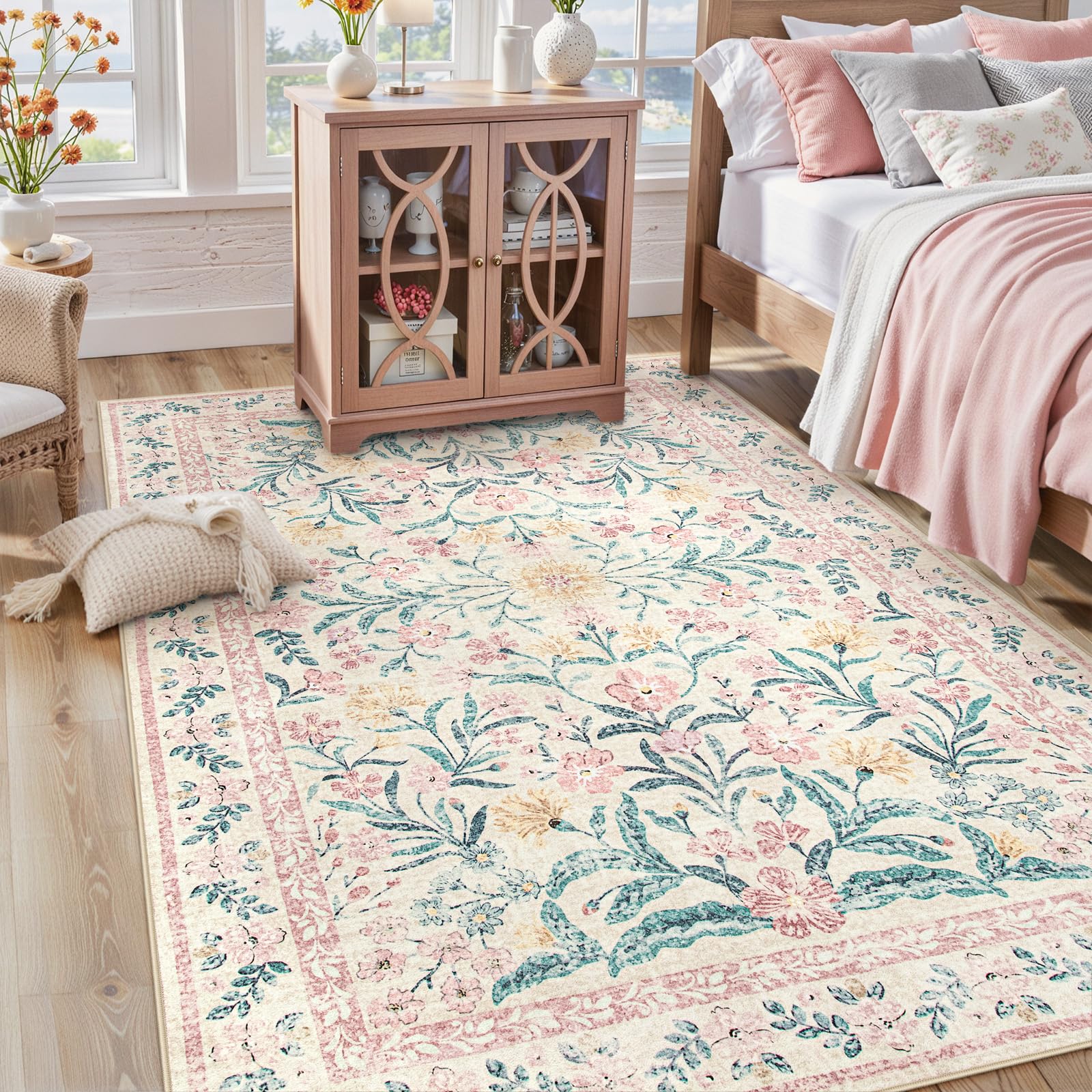 Lahome Sylvie Pink front view showing full floral design and soft color balance