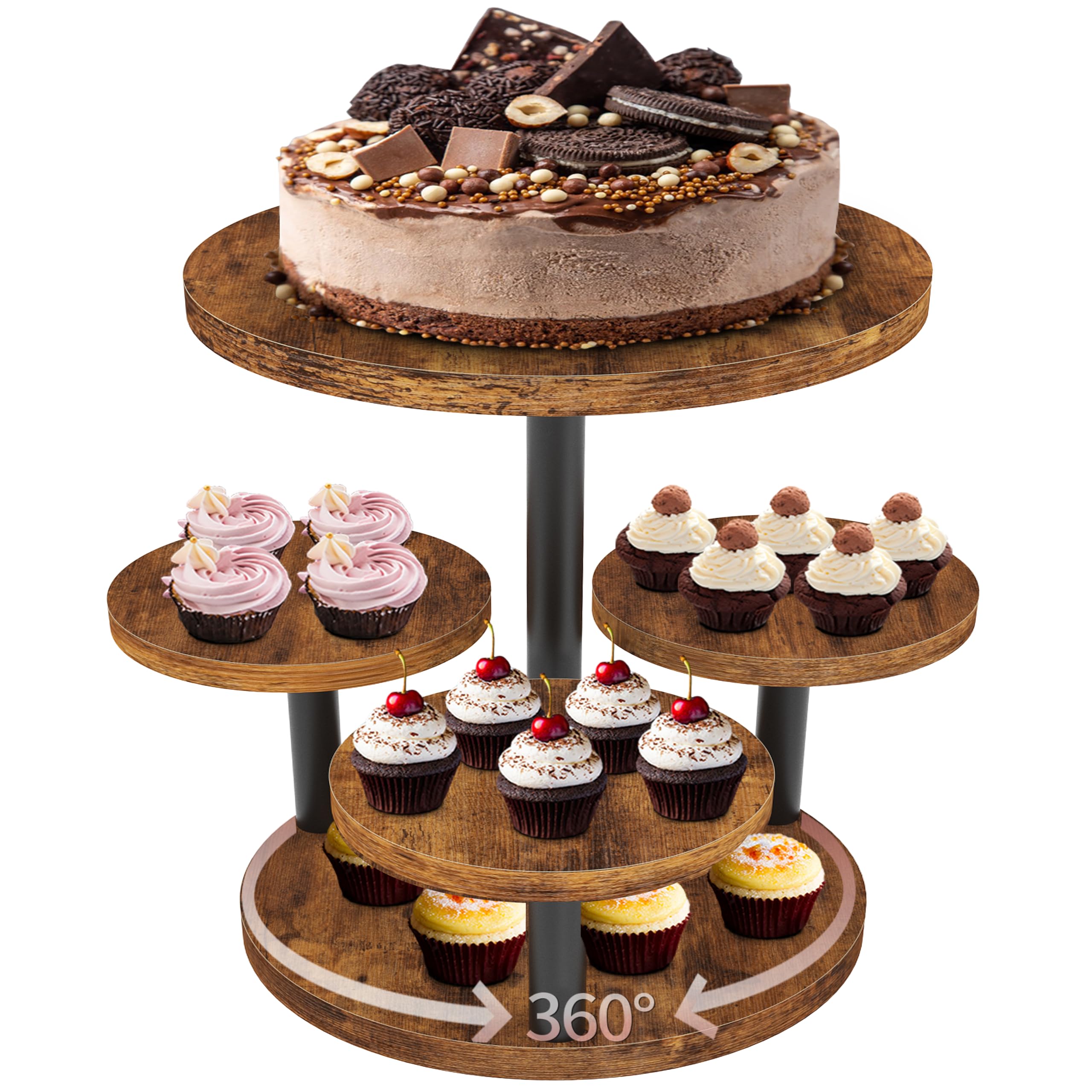 LAIDUOLEOE front view of 3-tier wood cupcake stand for impressive presentation