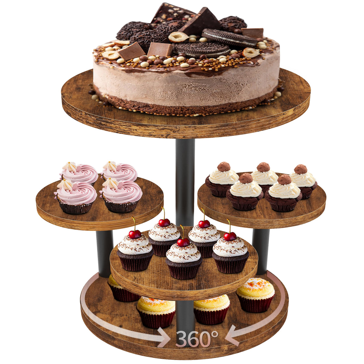 LAIDUOLEOE front view of 3-tier wood cupcake stand for impressive presentation
