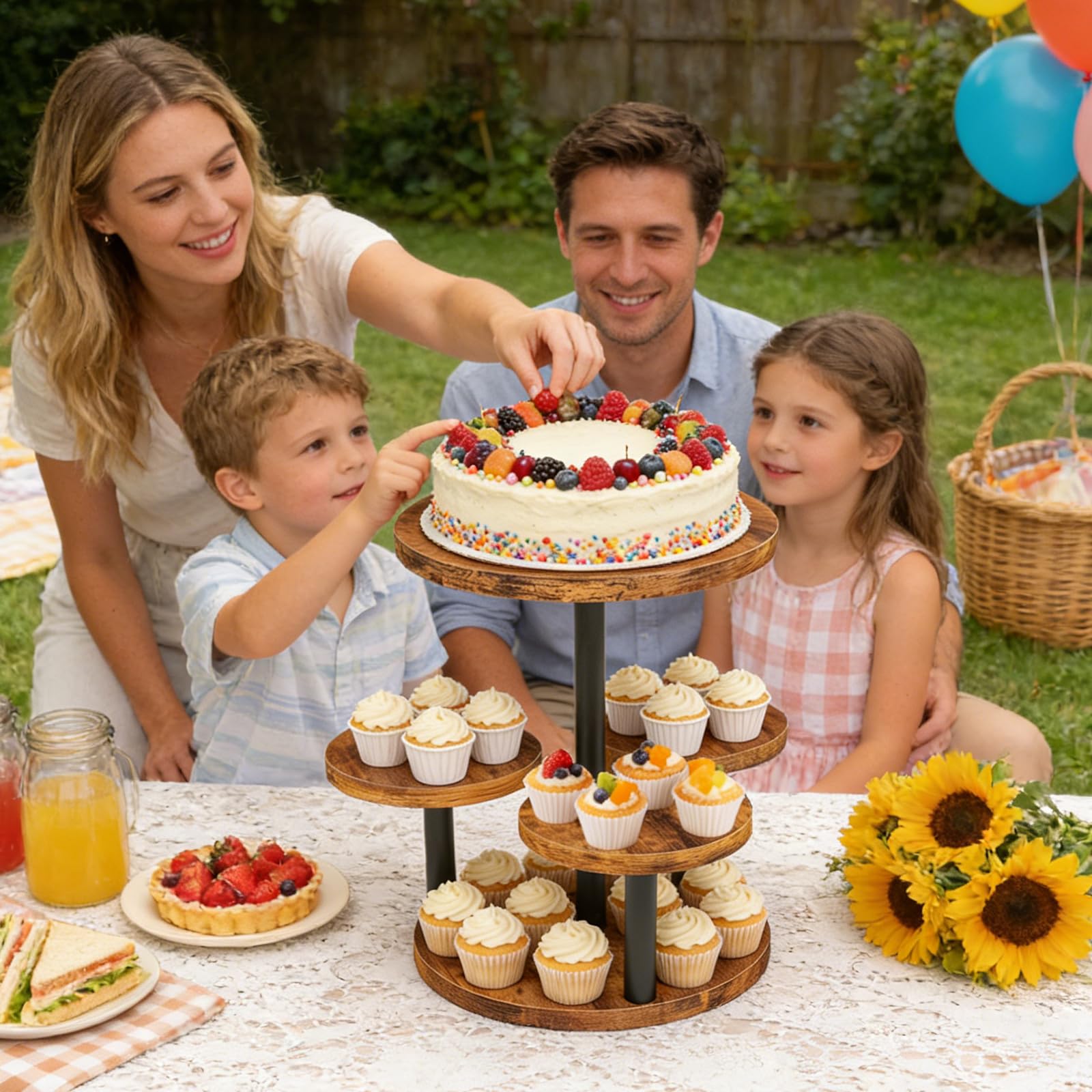 LAIDUOLEOE tiered display holding cupcakes to show maximum capacity