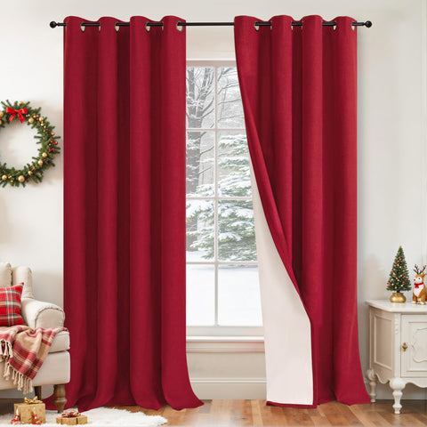 Lajode red linen curtain front view showing elegant blackout benefit