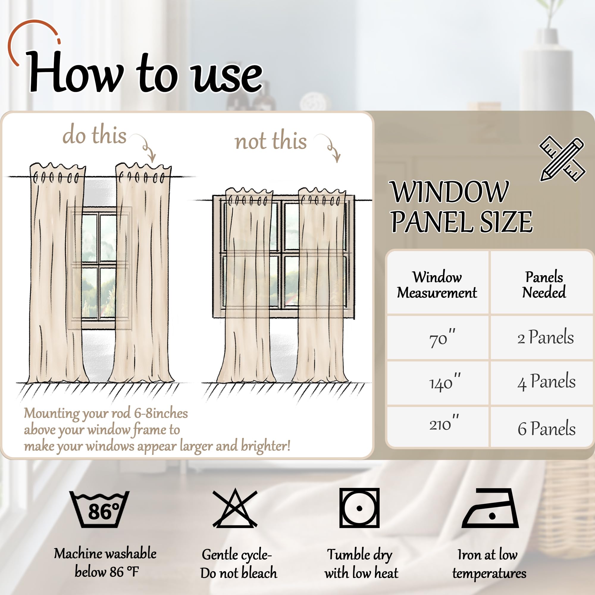 Lajode care tag and iron showing easy machine wash and quick wrinkle removal