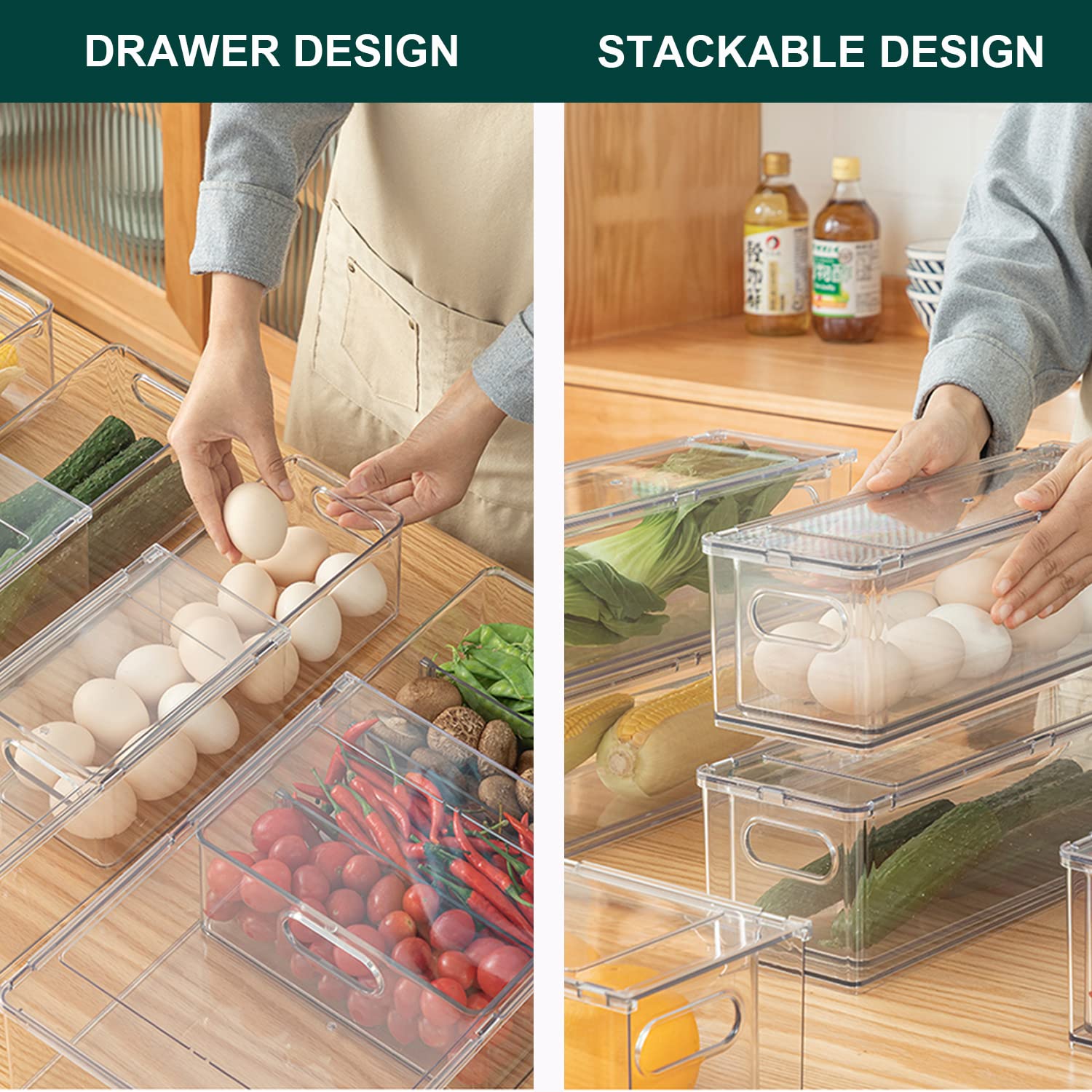 LALASTAR organizer inside refrigerator holding fruit and condiments for space saving