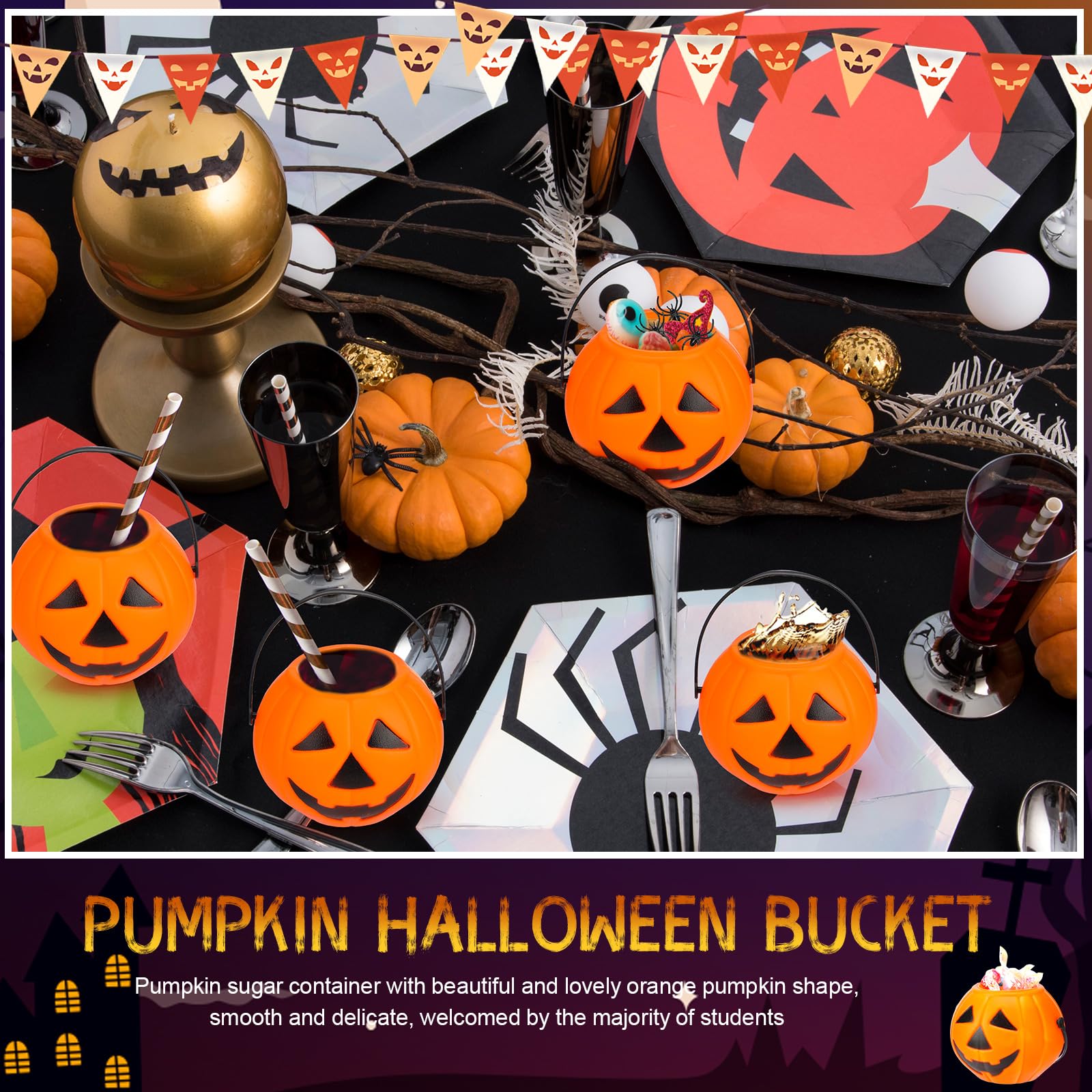 Lallisa pumpkin bucket filled with candy demonstrating festive presentation benefit