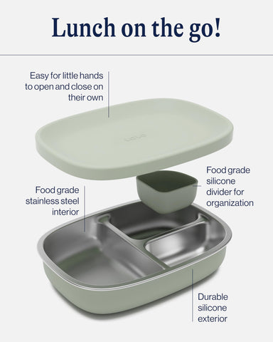 Lalo stainless steel base detail highlighting durable, nonreactive food surface