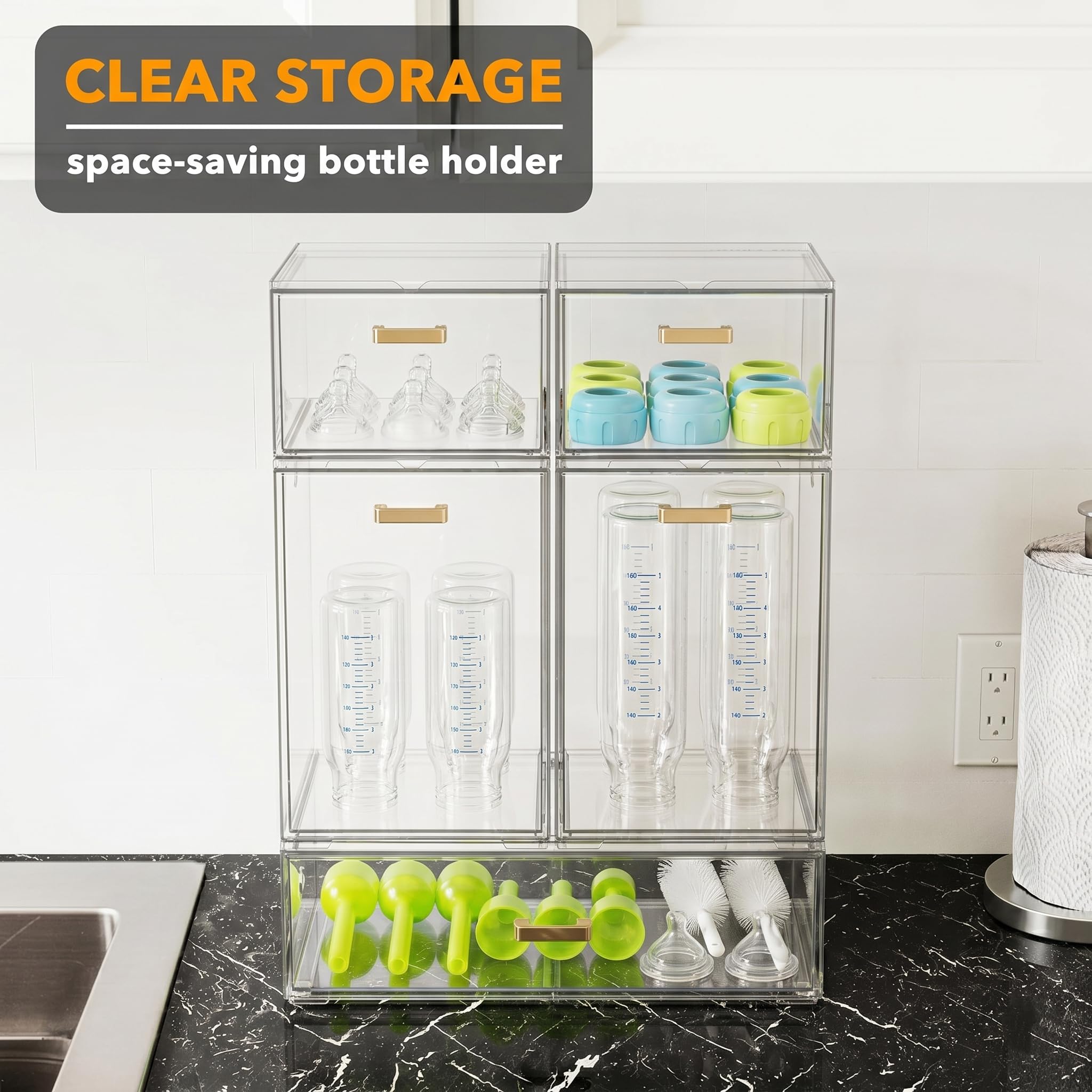 LALOBLUE lifestyle shot in nursery showing bottles organized at feeding station