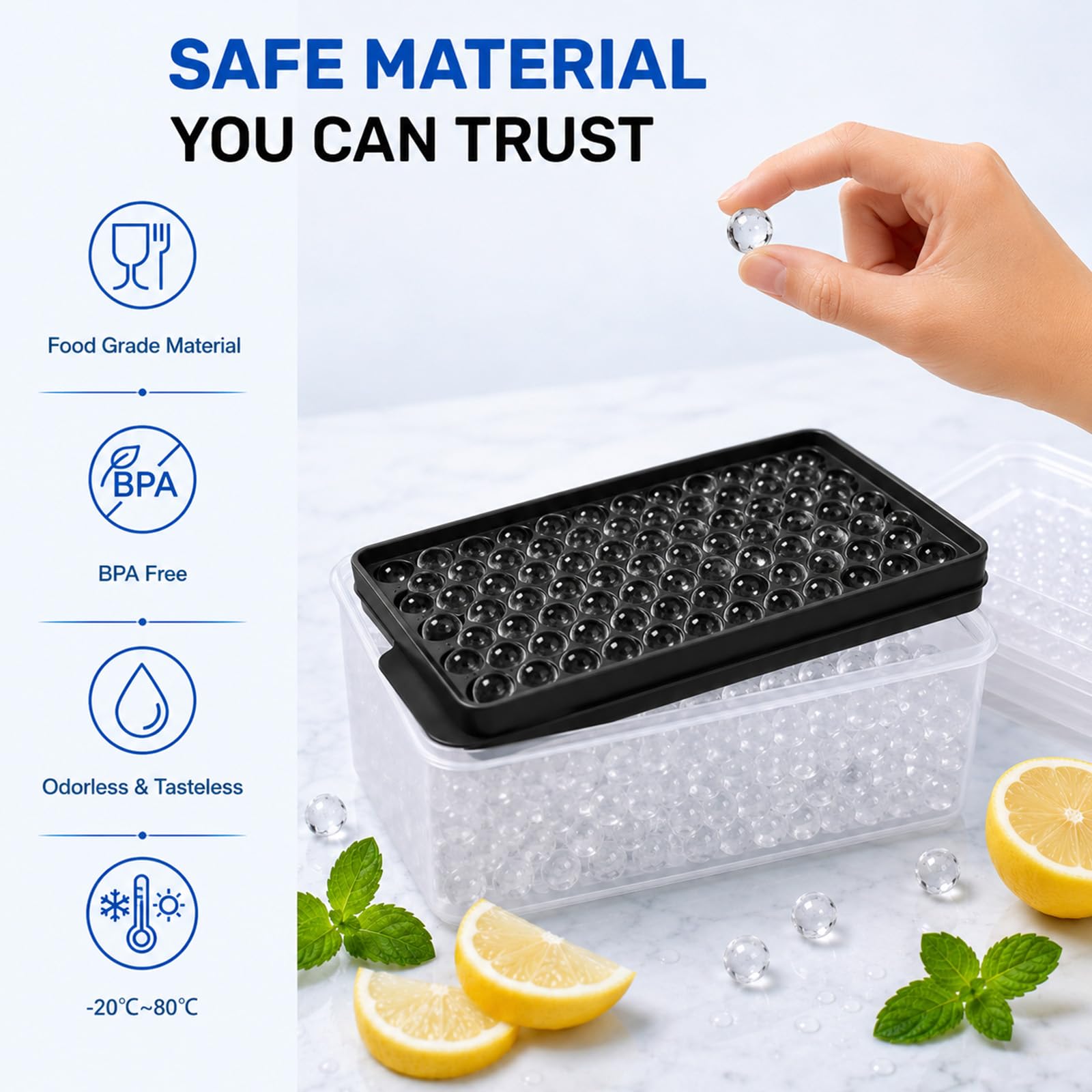 Stacked Lamesa trays in a freezer to demonstrate compact, space-saving storage