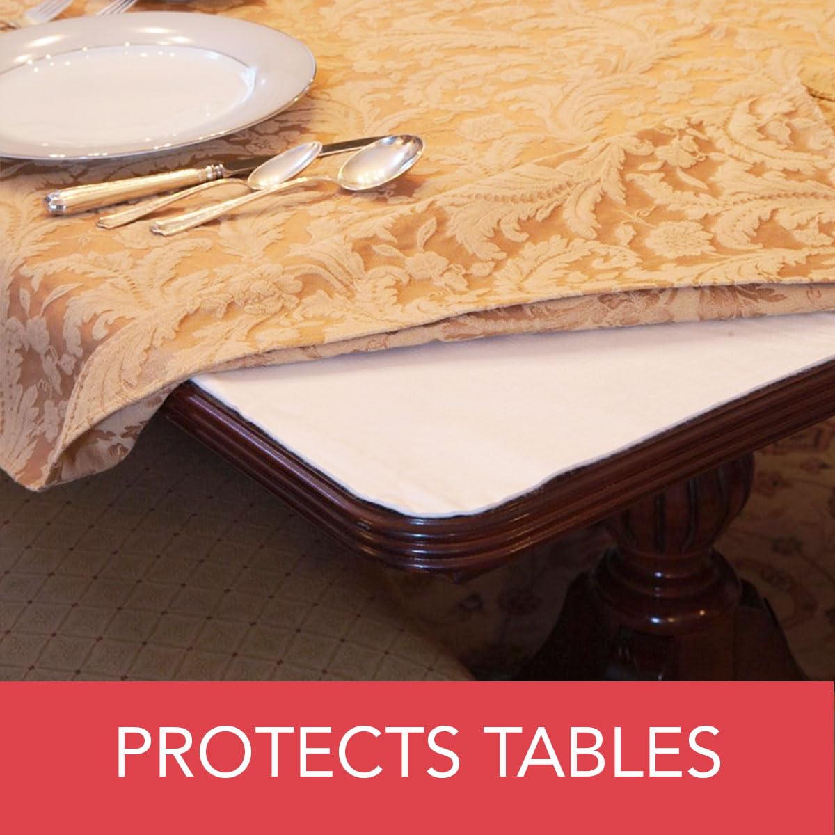LAMINET under a decorative tablecloth showing enhanced drape and protection
