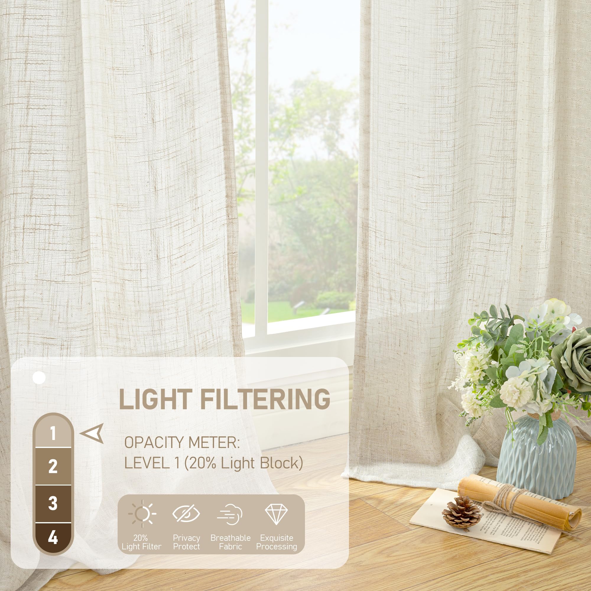 LAMIT curtains hung in living room creating soft diffused daylight