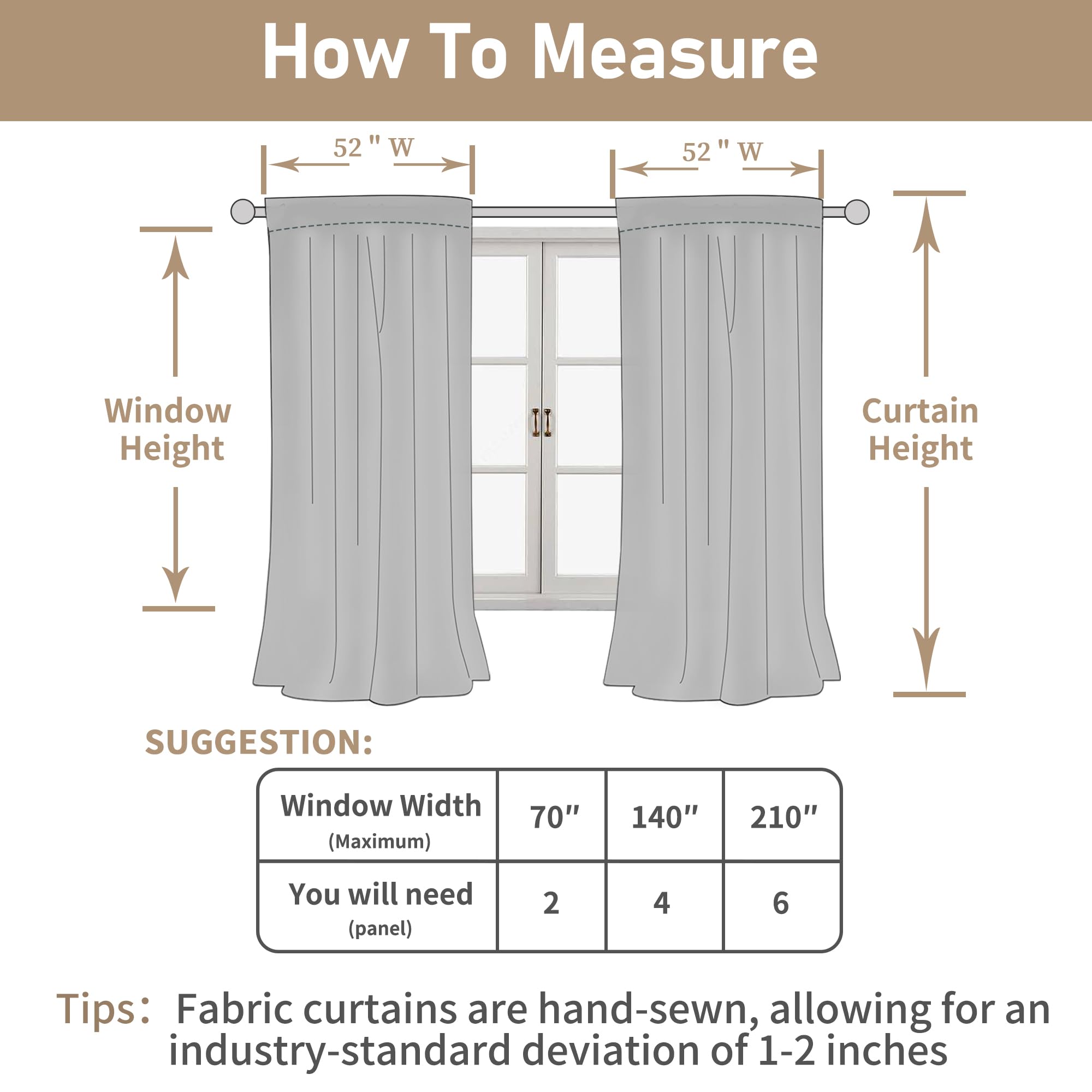 LAMIT folded curtains with label showing packaged condition and ready-to-hang benefit