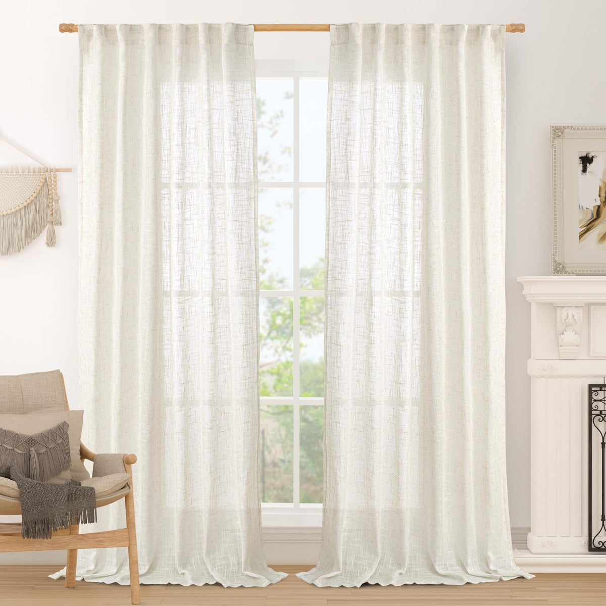 LAMIT front view of cream curtains showing full panel and neat drape for elegant styling