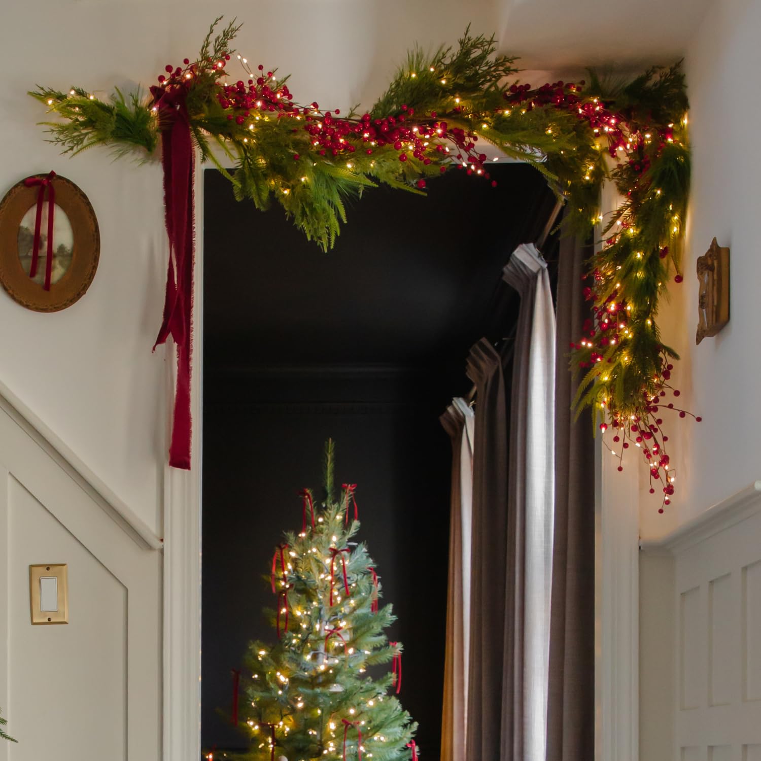 LampLust garland draped over mantel demonstrating cozy accent lighting and style